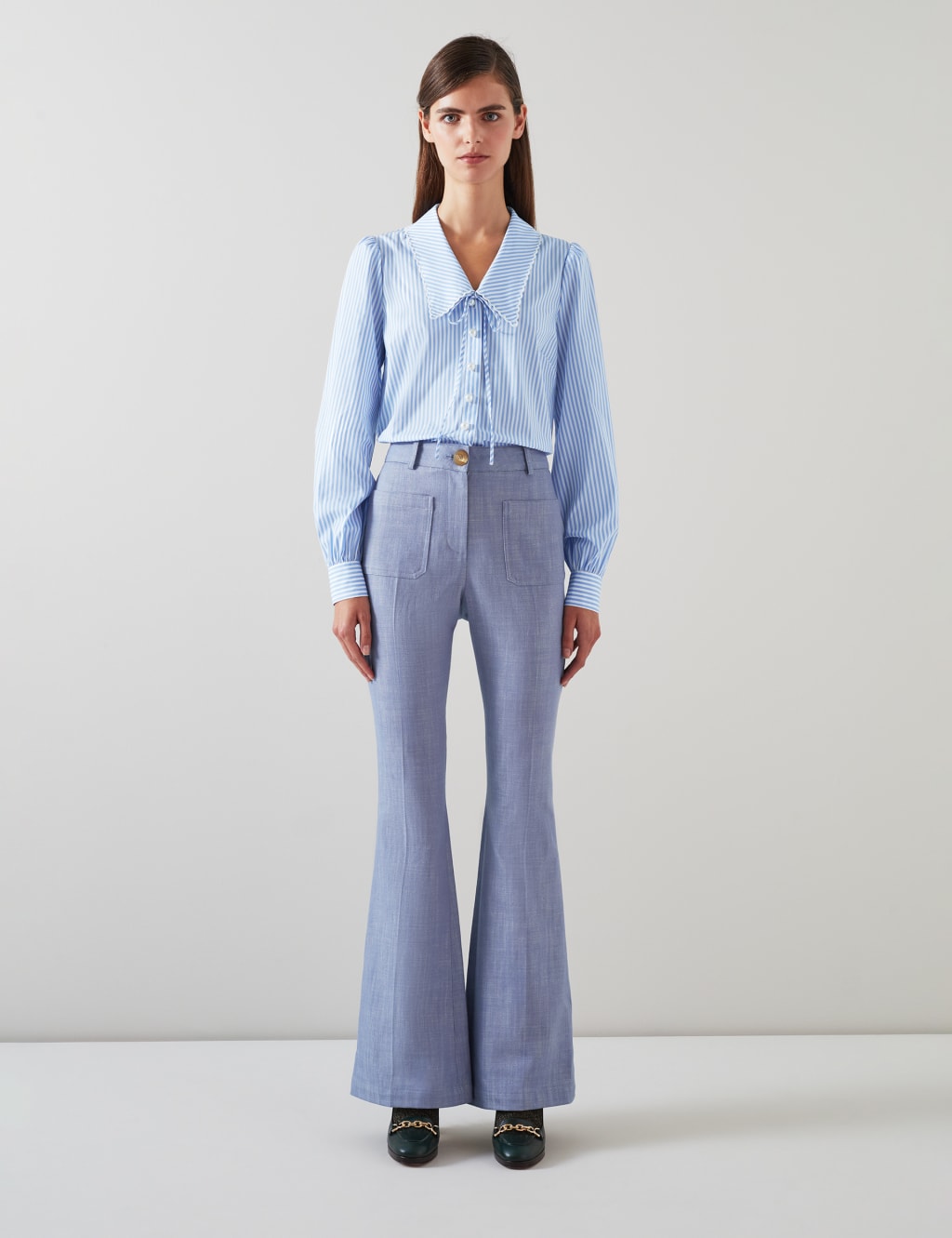 Cotton Rich Striped Button Through Blouse