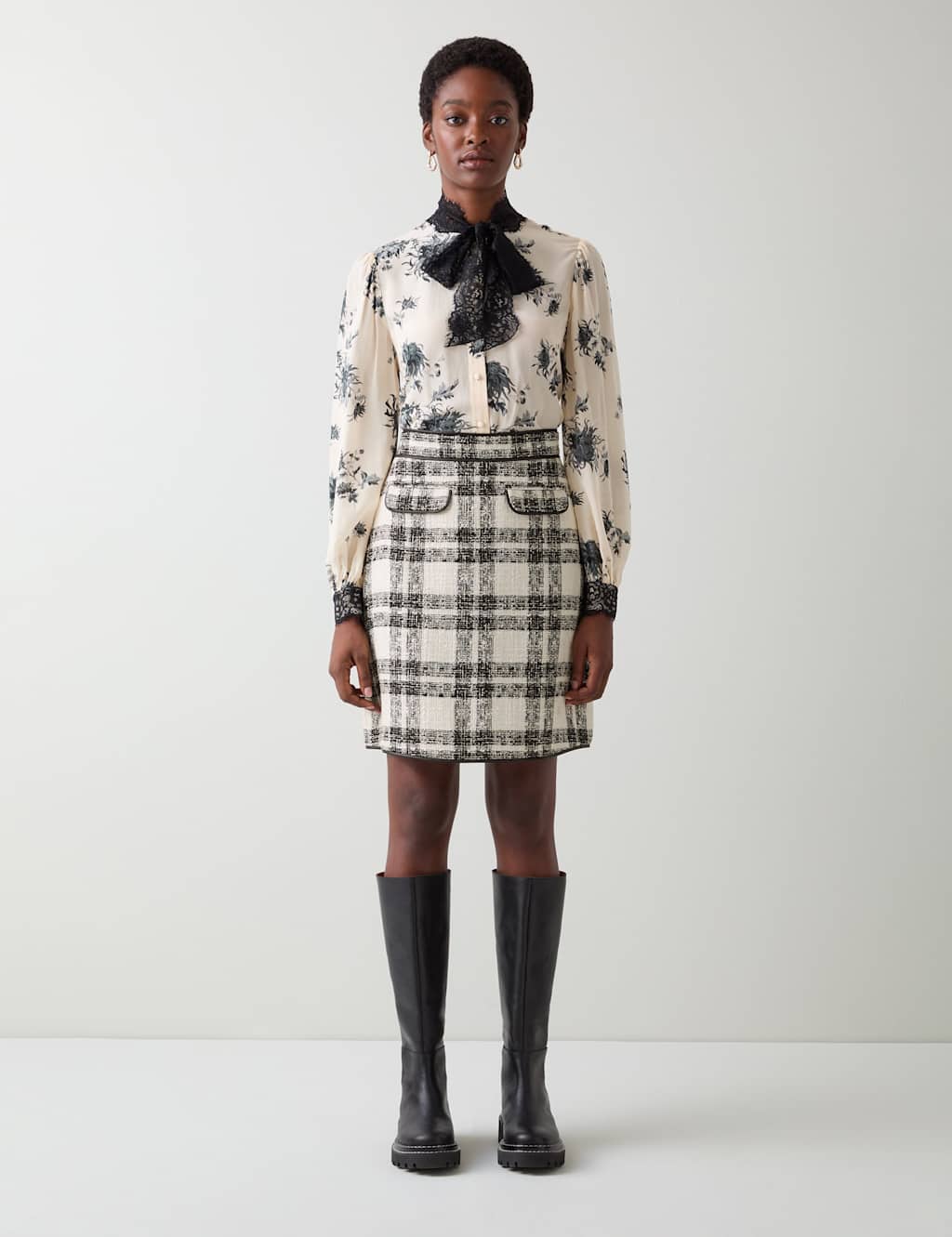 LK BENNETT Checked Mini A-Line Skirt Multi