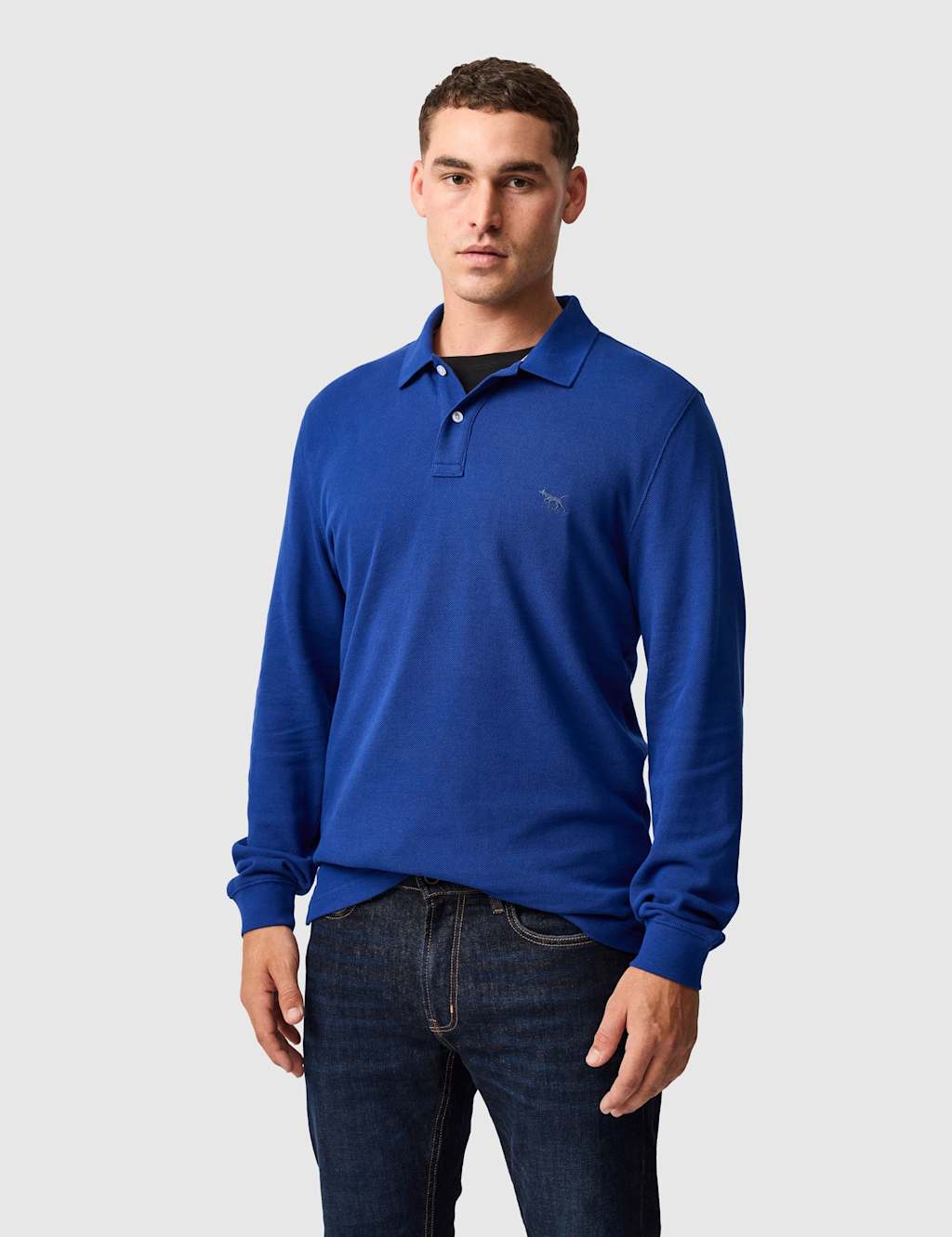 Rodd & Gunn Gunn Pure Cotton Long Sleeve Polo Shirt Cobalt