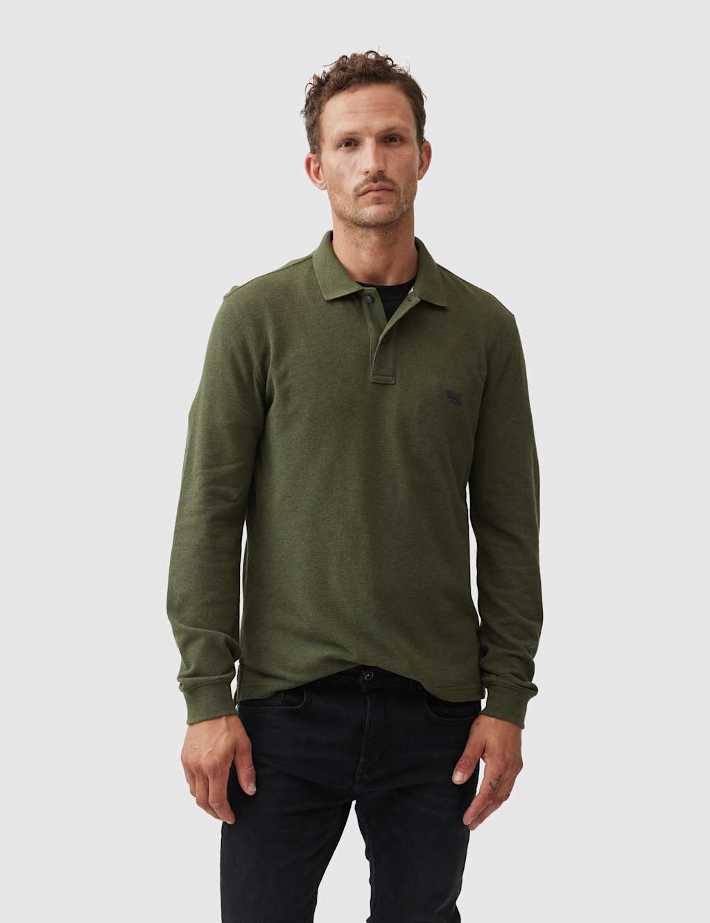Rodd & Gunn Gunn Pure Cotton Long Sleeve Polo Shirt Dark Green