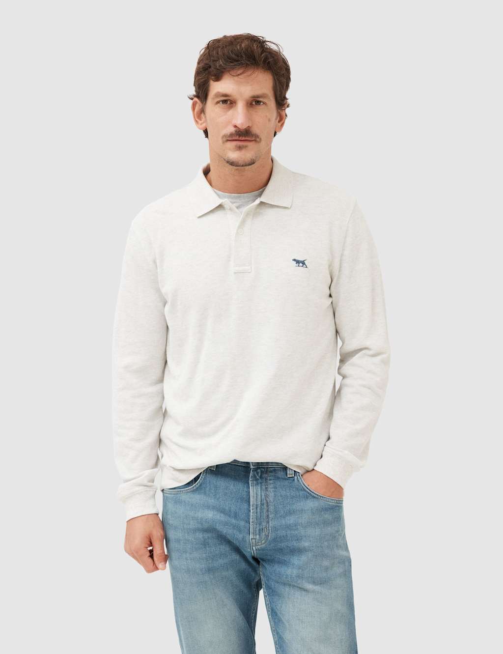 Rodd & Gunn Gunn Pure Cotton Long Sleeve Polo Shirt Light Grey