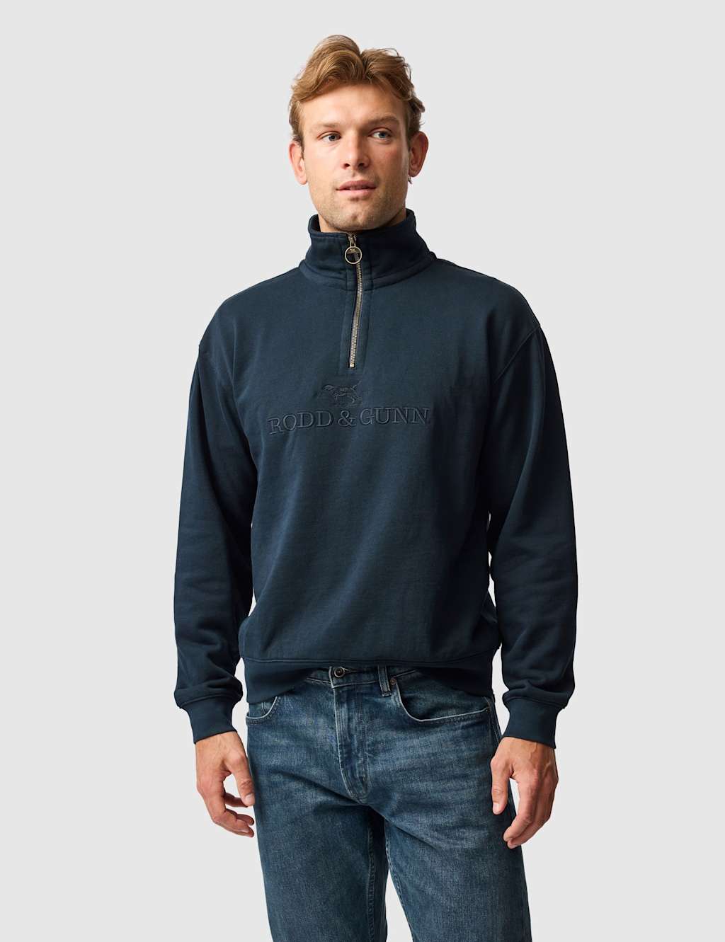 Rodd & Gunn Milford Sound Pure Cotton Half Zip Sweatshirt Dark Indigo