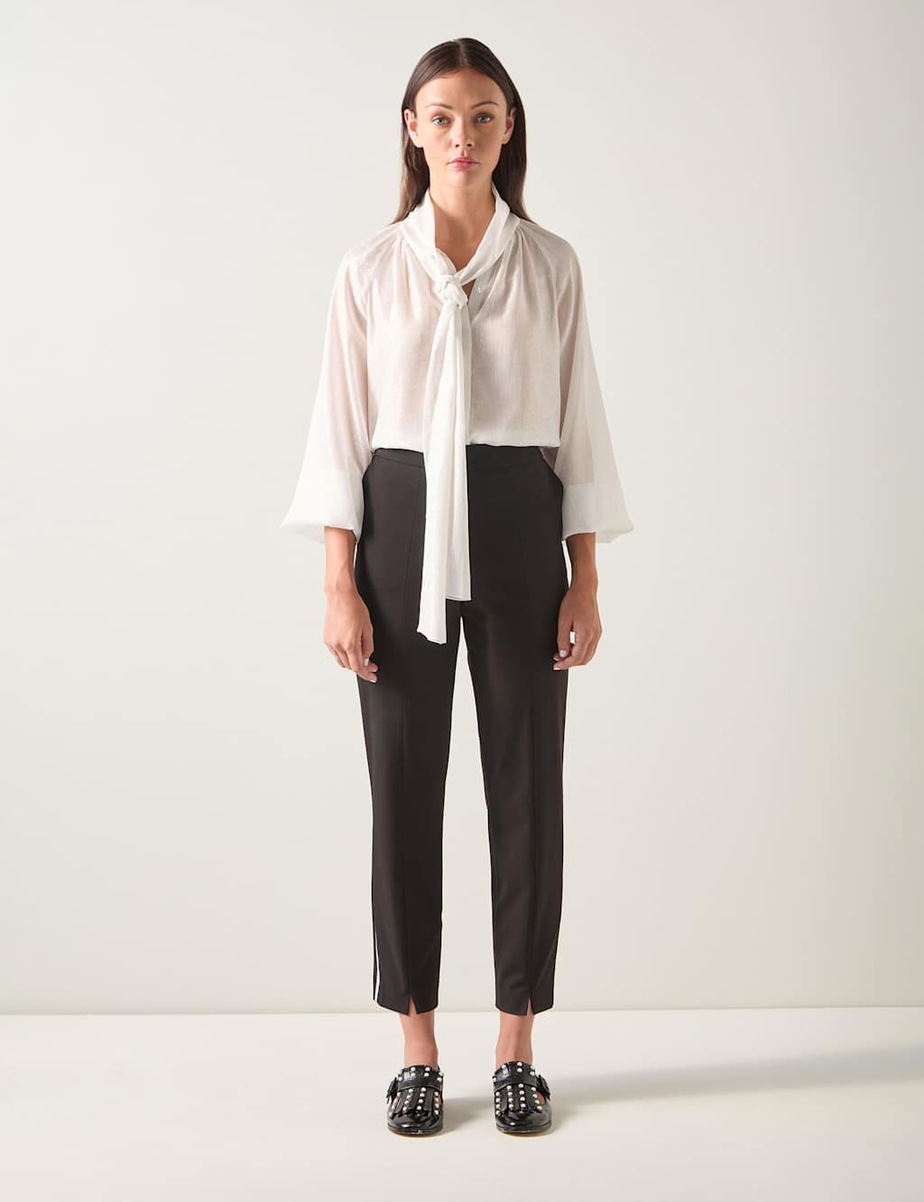 LK BENNETT Mid Rise Side Stripe Cropped Trousers Black Mix