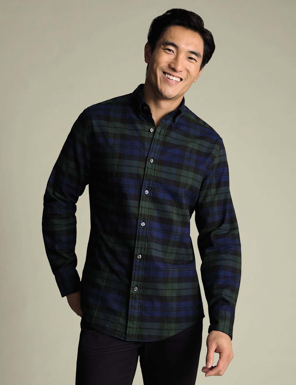 Charles Tyrwhitt Regular Fit Pure Cotton Checked Flannel Shirt Blue Mix