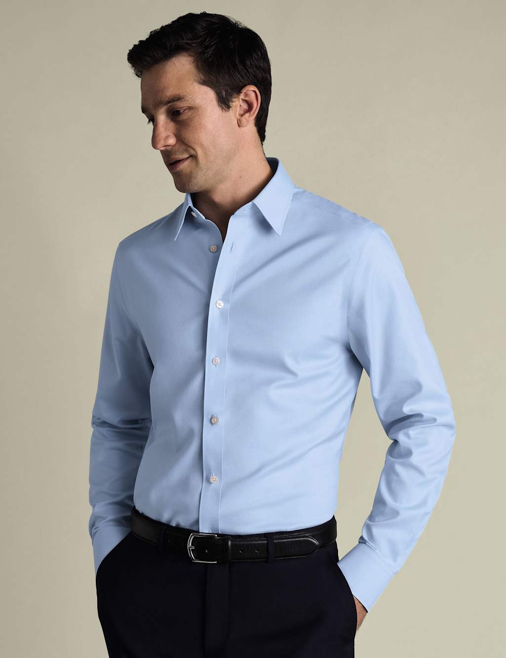 Charles Tyrwhitt Slim Fit Non Iron Pure Cotton Twill Shirt Blue