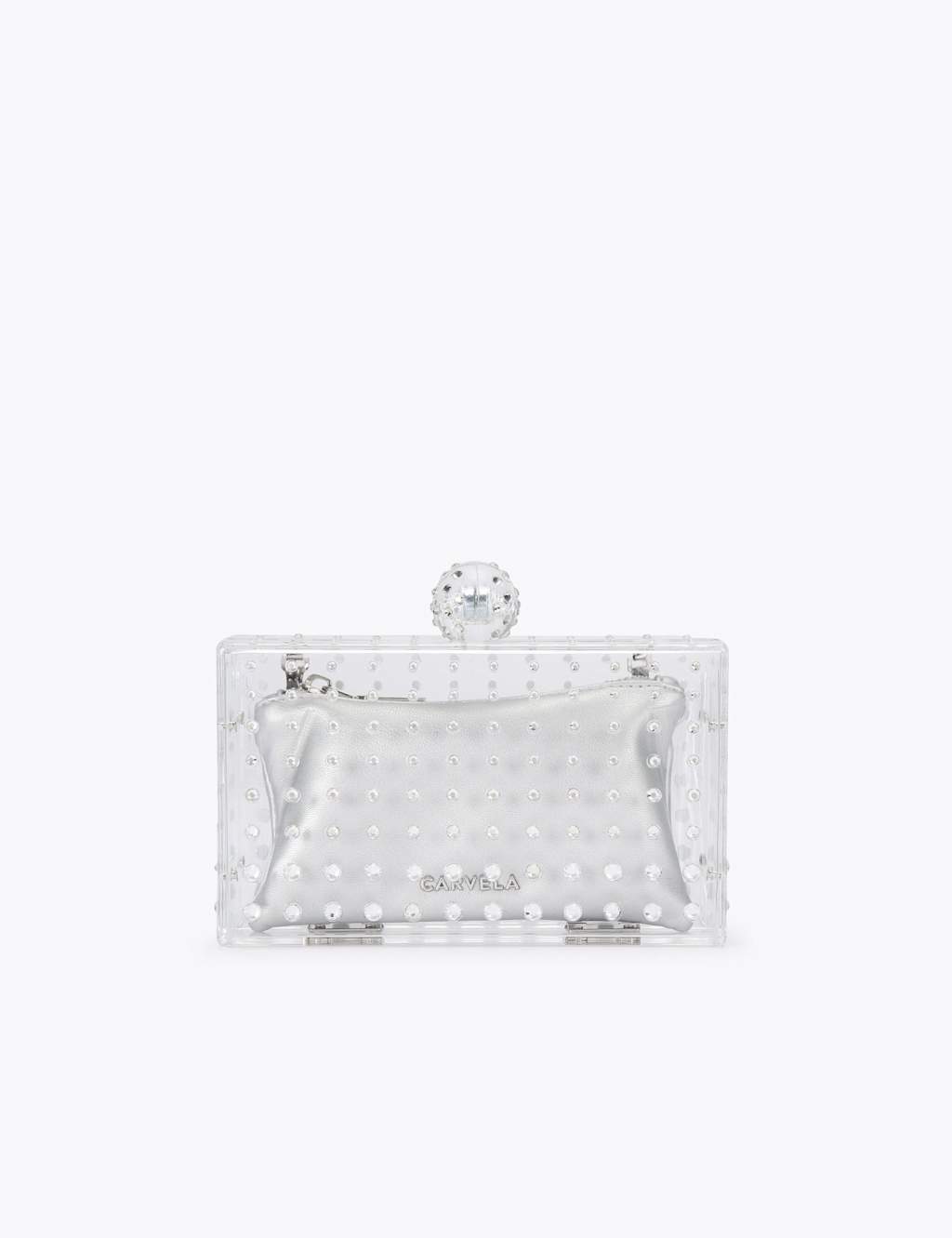 Carvela Metallic Diamante Chain Strap Clutch Bag Silver