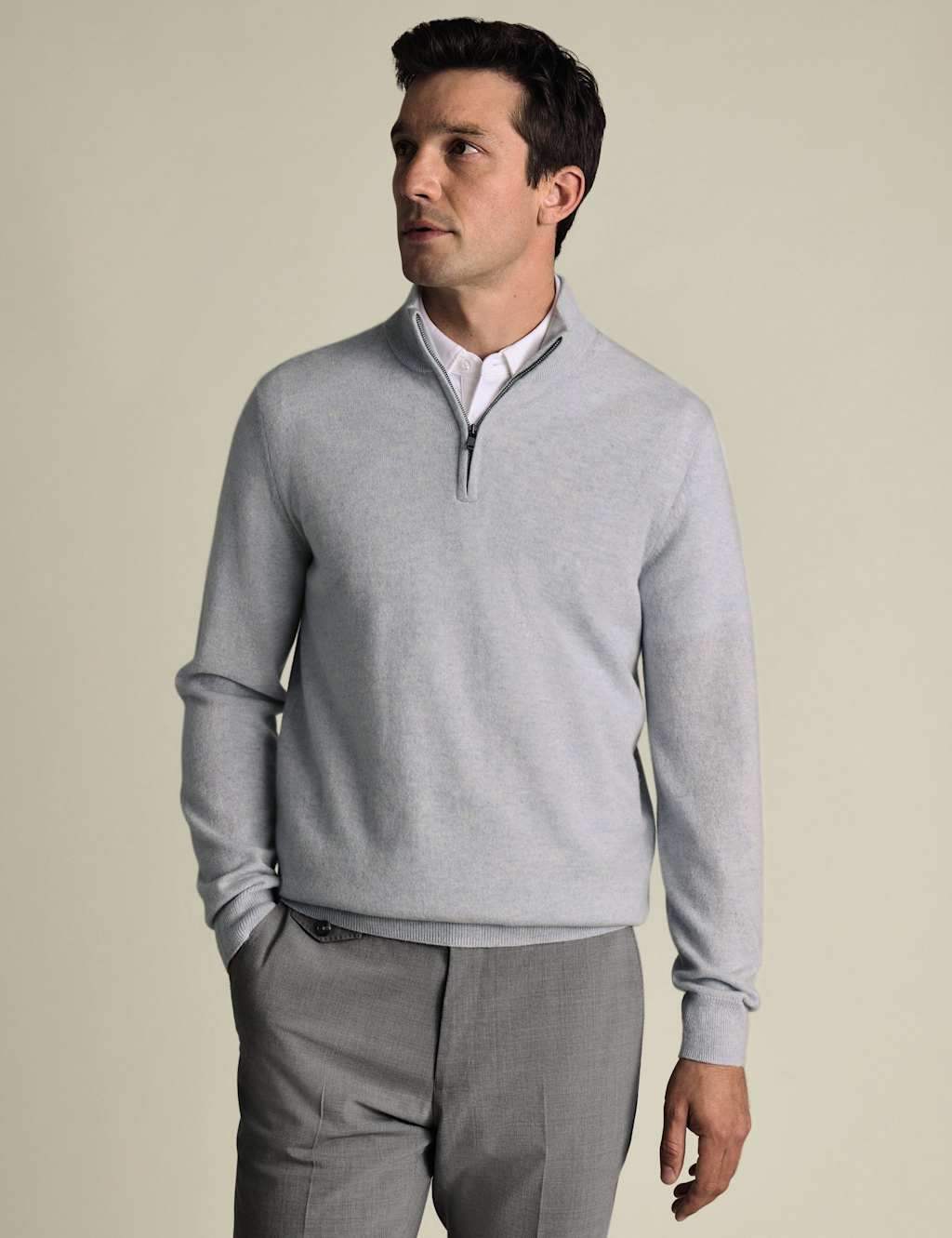 Charles Tyrwhitt Pure Cashmere Half Zip Jumper Light Blue