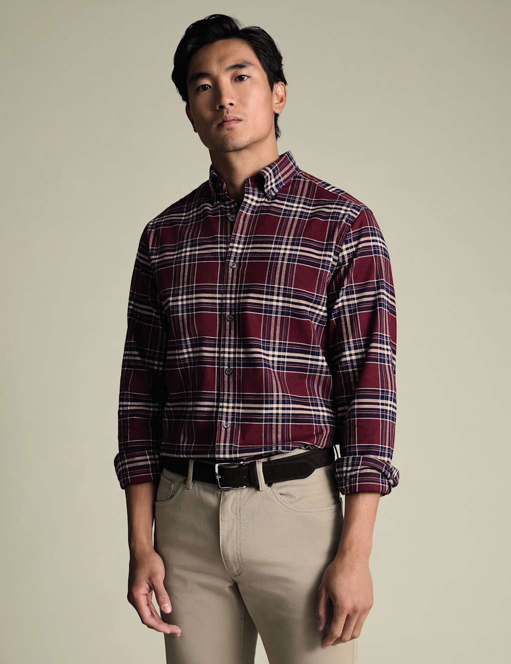 Charles Tyrwhitt Regular Fit Brushed Flannel Checked Shirt Red