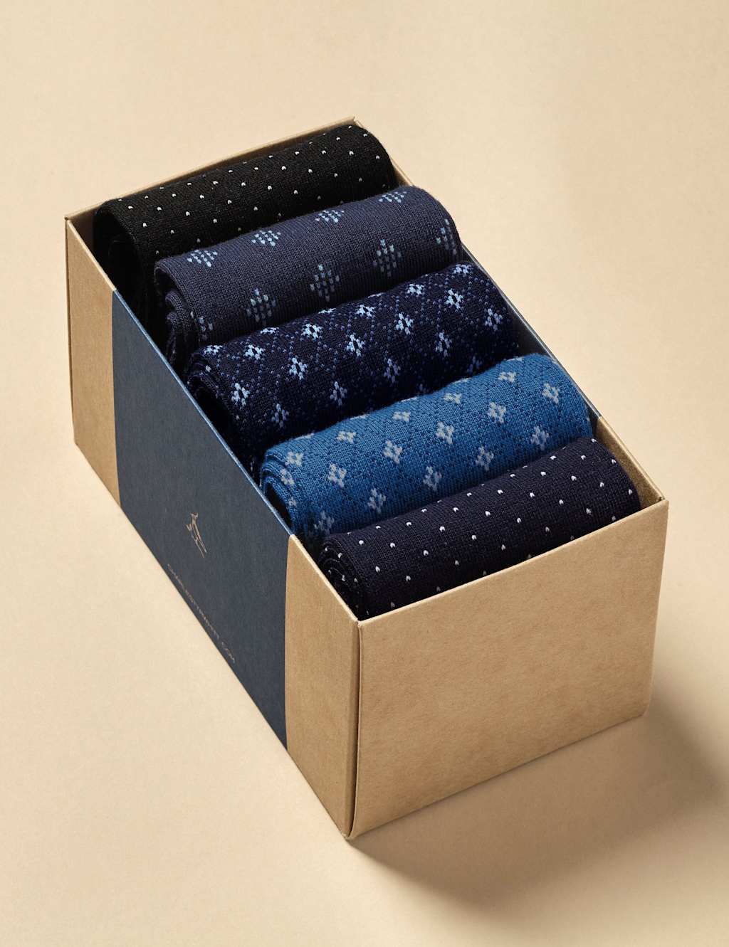 Charles Tyrwhitt Men's 5 Pack Cotton Rich Socks Gift Box - M - Blue Mix - Available at M&S