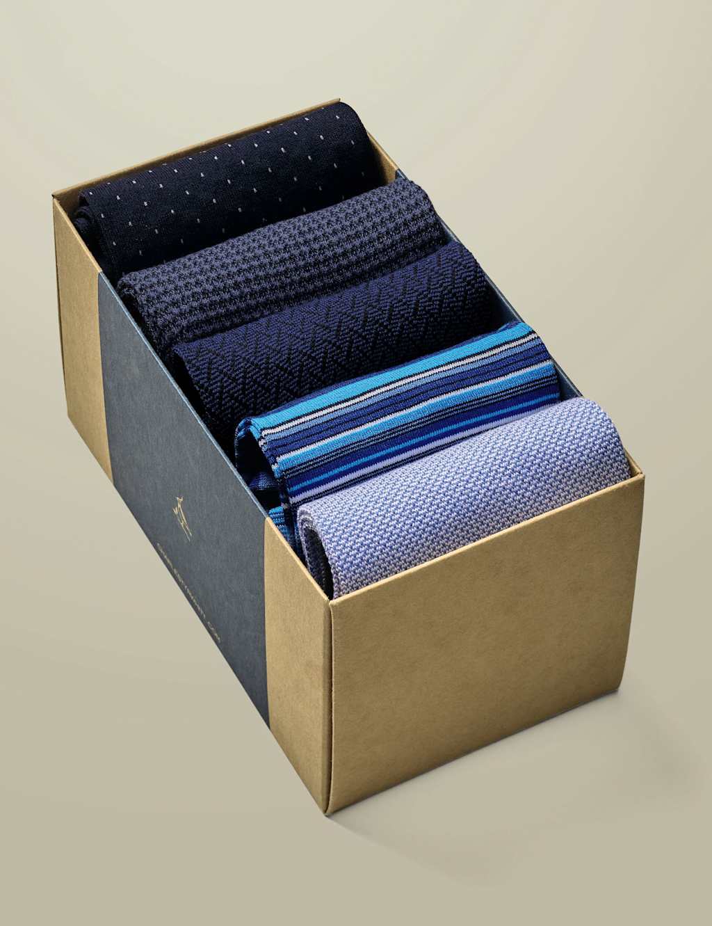 Charles Tyrwhitt Men's 5 Pack Pure Cotton Socks Gift Box - M - Blue Mix - Available at M&S