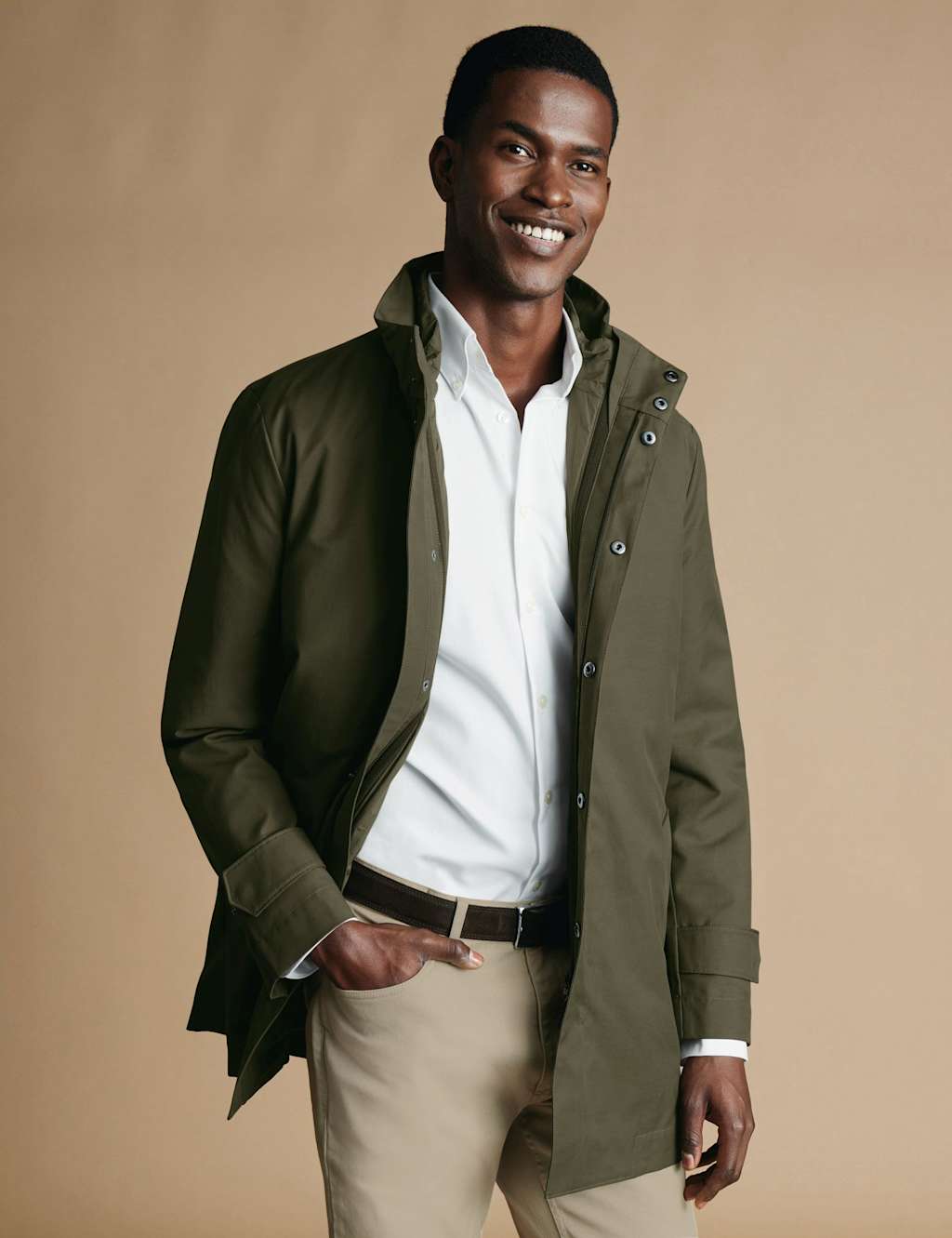 Charles Tyrwhitt Men's Cotton Rich 3 in 1 Rain Mac & Gilet - XL - Olive - Available at M&S