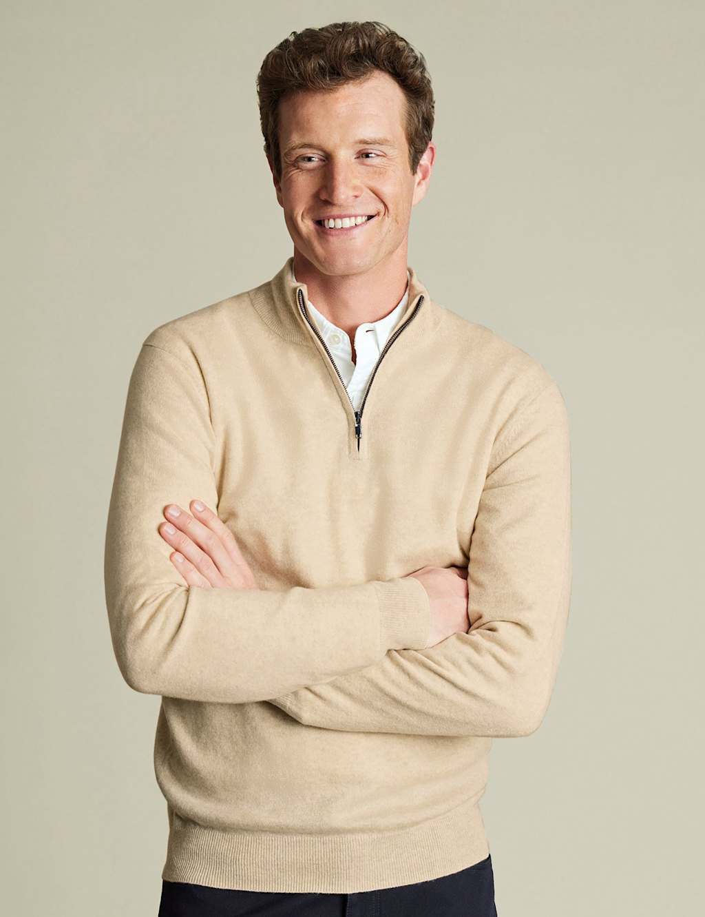 Charles Tyrwhitt Pure Cashmere Half Zip Jumper Cream