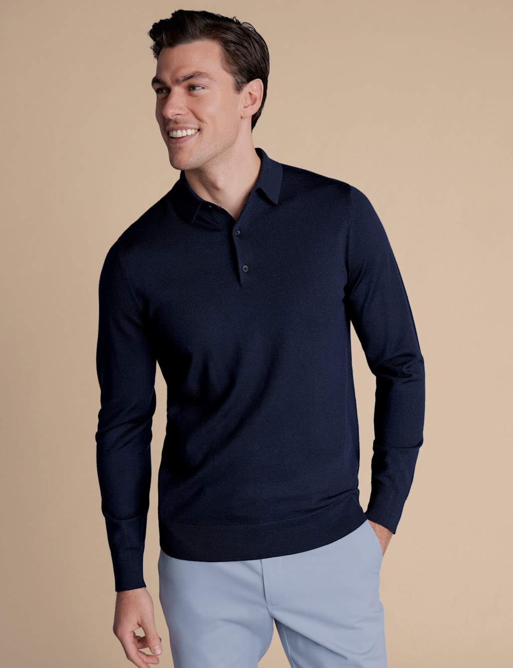 Charles Tyrwhitt Men's Pure Merino Wool Collared Neck Jumper - 2XL - Navy - Available at M&S