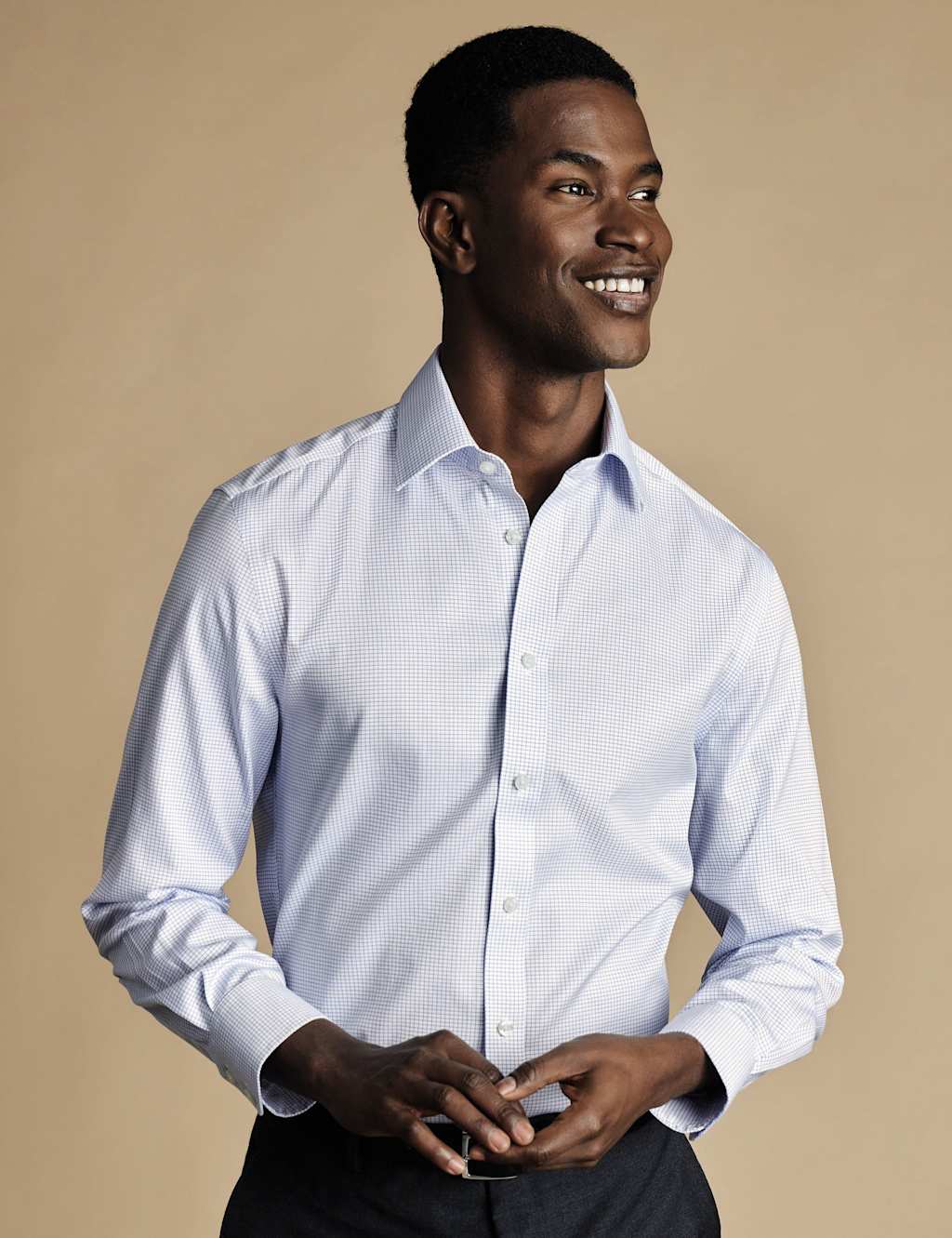 Charles Tyrwhitt Slim Fit Non Iron Pure Cotton Checked Shirt Blue Mix