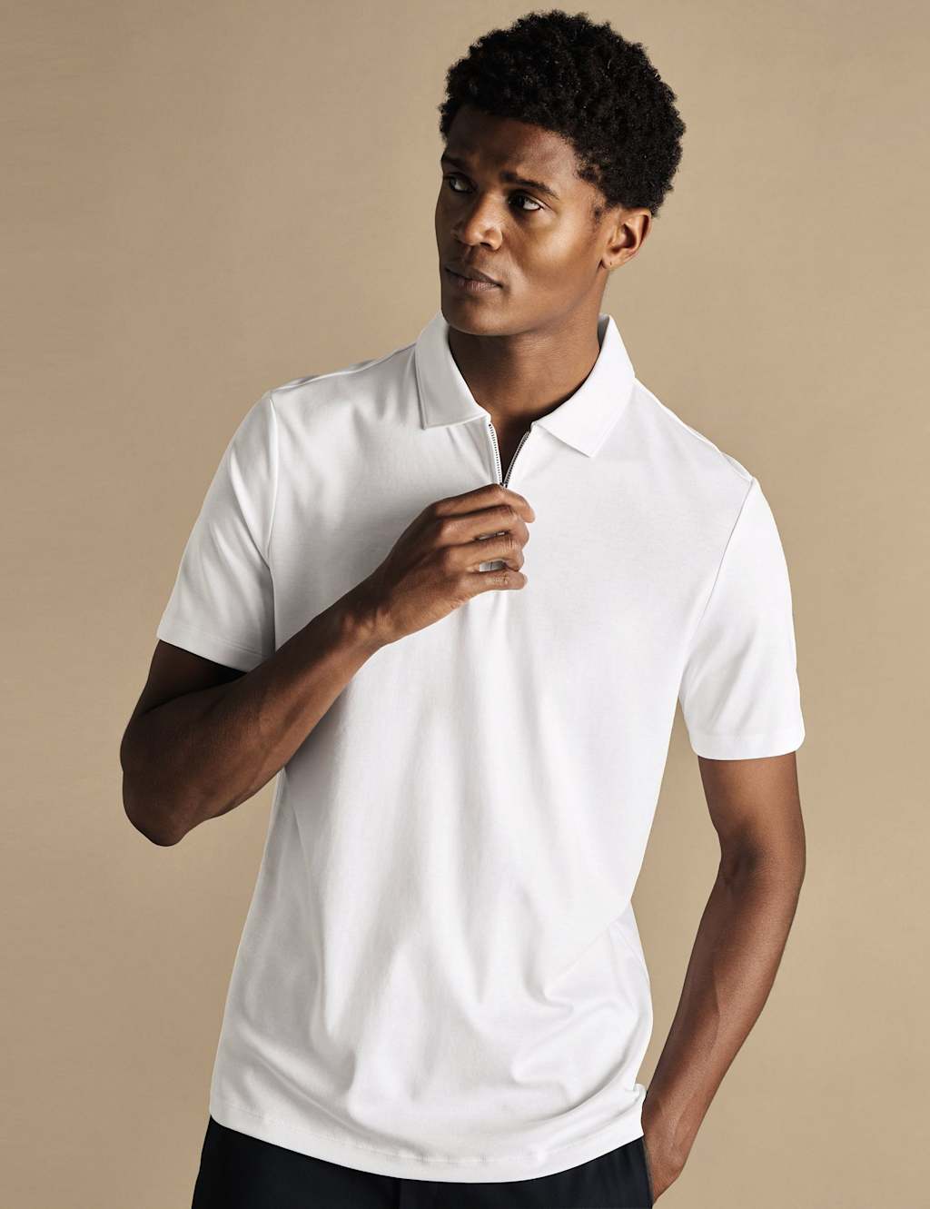 Charles Tyrwhitt Half Zip Jersey Polo Shirt White