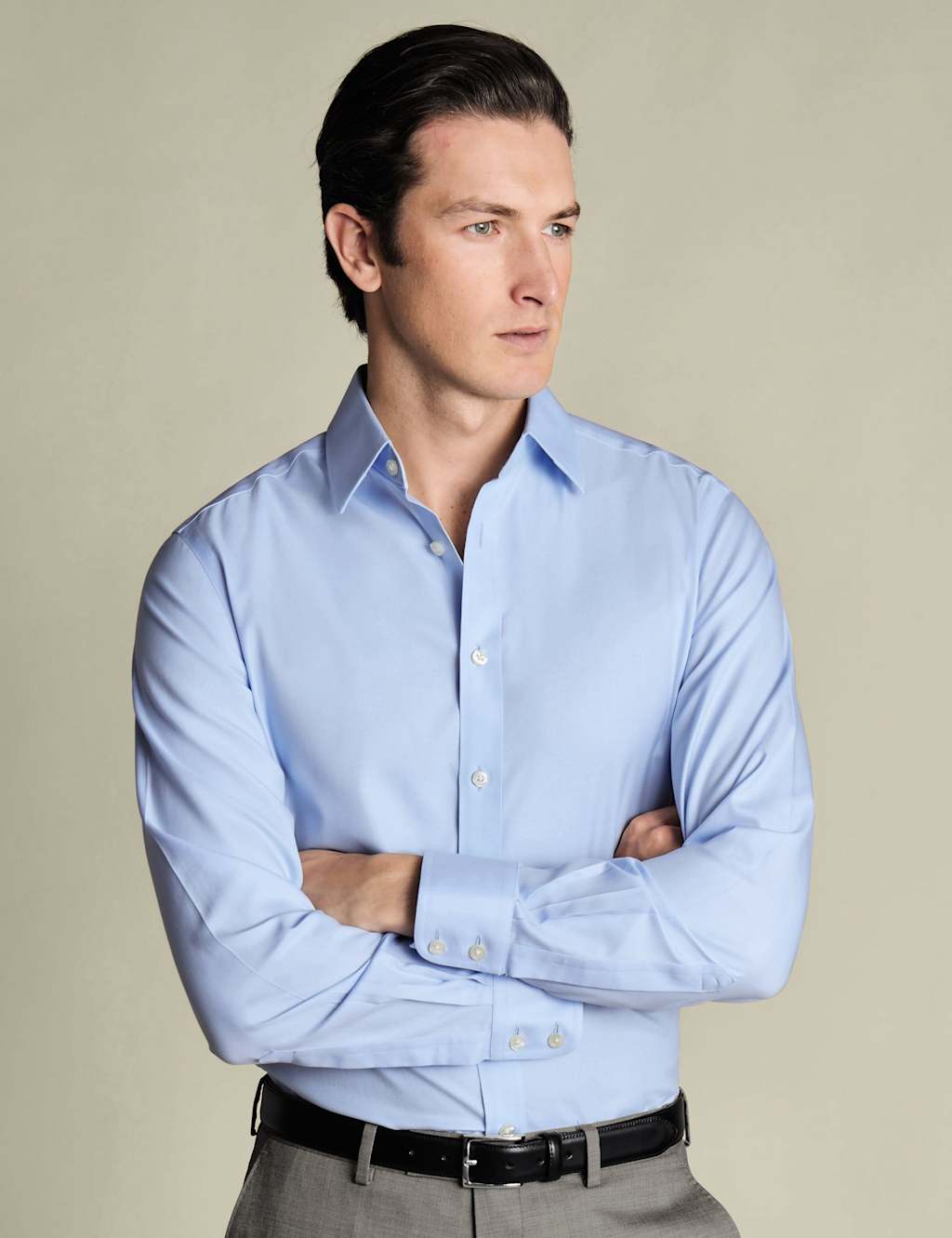 Charles Tyrwhitt Slim Fit Non Iron Pure Cotton Twill Shirt Blue