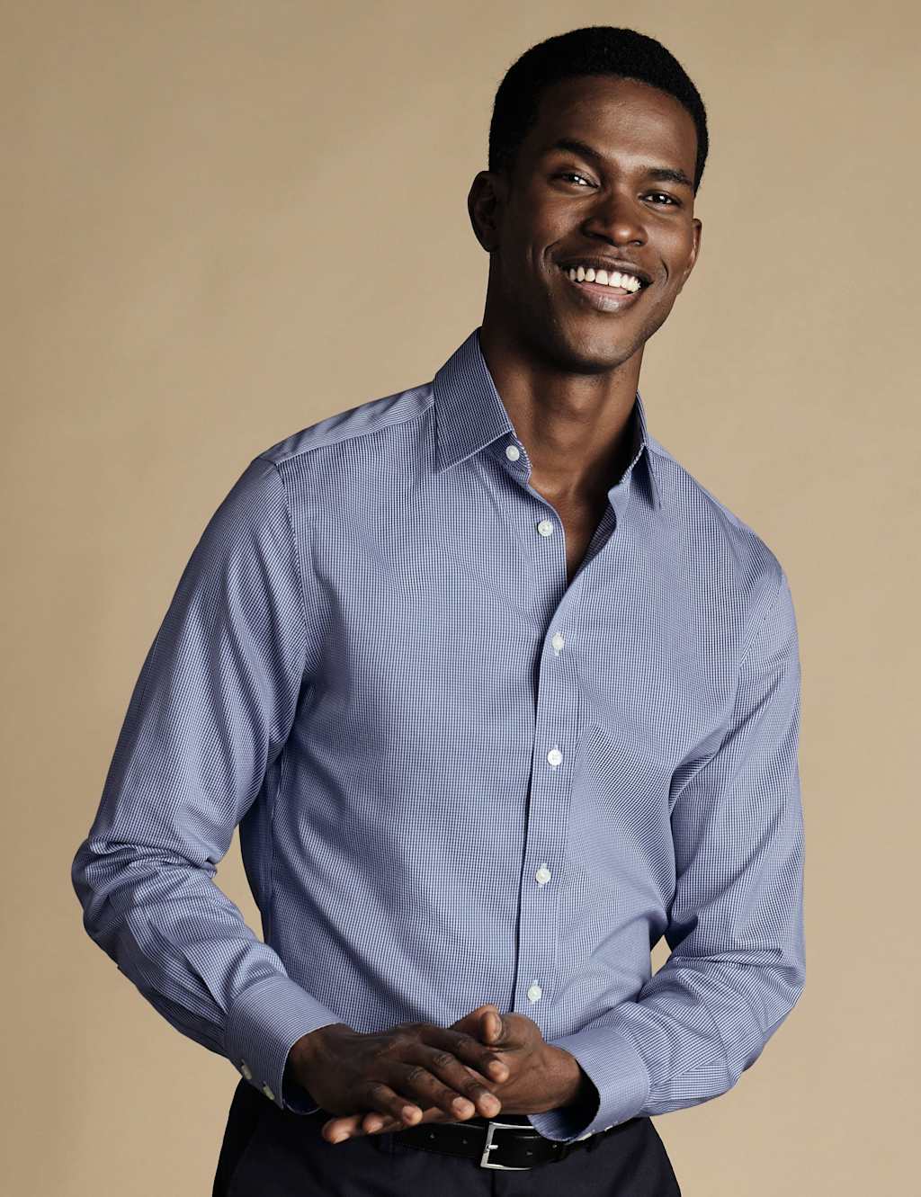 Charles Tyrwhitt Slim Fit Non Iron Puppytooth Shirt Blue Mix