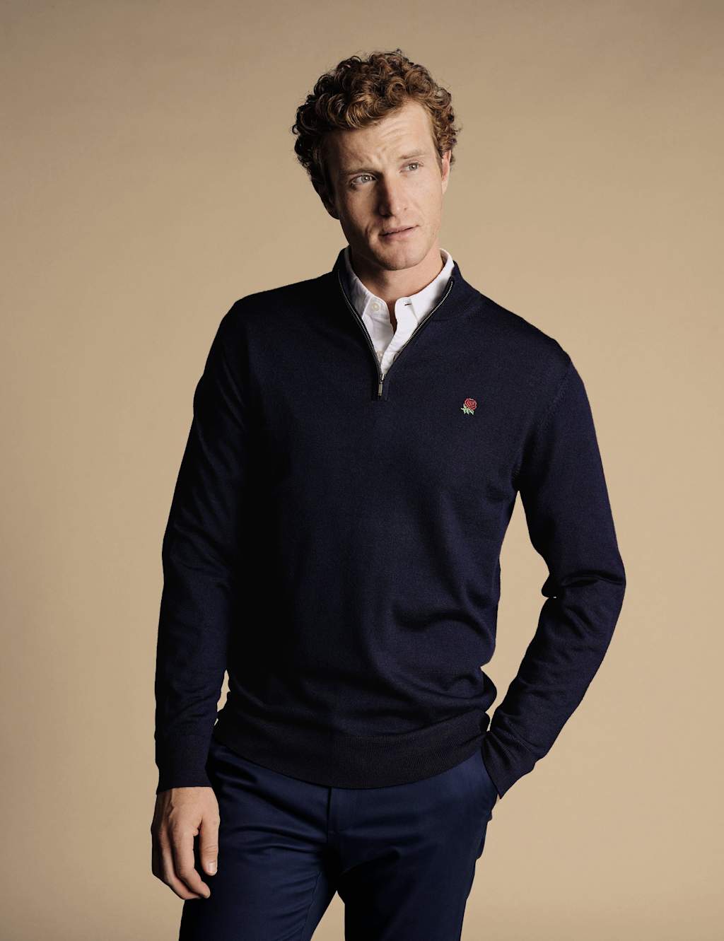 Charles Tyrwhitt Pure Merino Wool Half Zip Jumper Navy