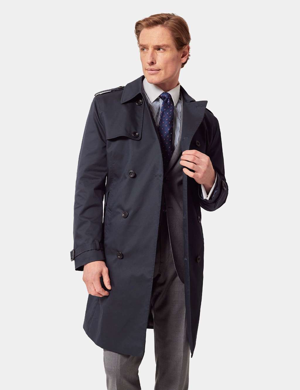 Hawes & Curtis Cotton Rich Trench Coat Navy
