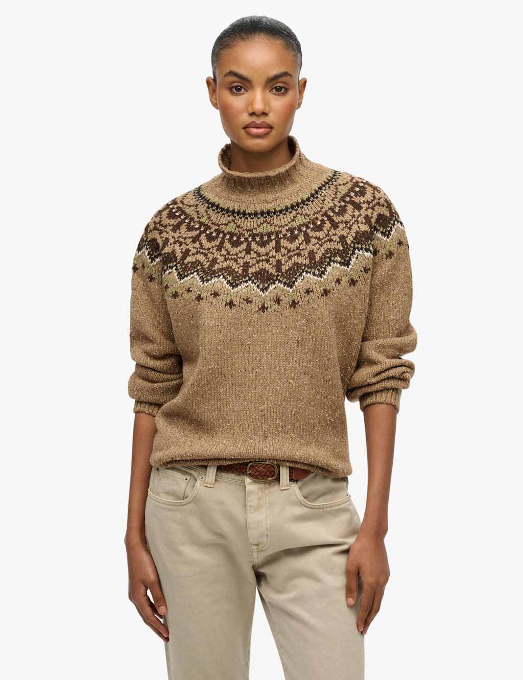Superdry & Co Fair Isle Yoke High Neck Oversized Jumper Multi