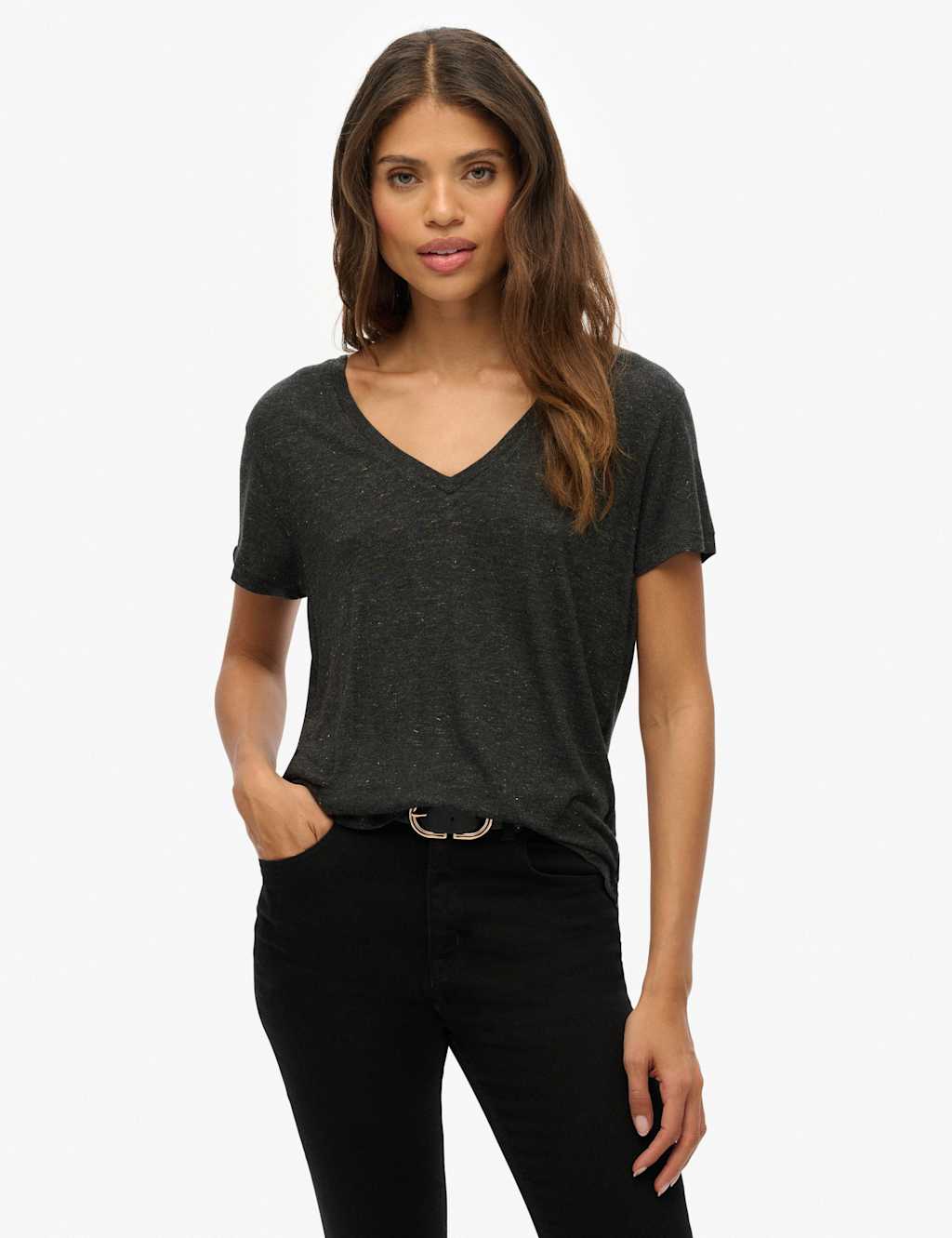 Superdry & Co Metallic V-Neck T-Shirt Black