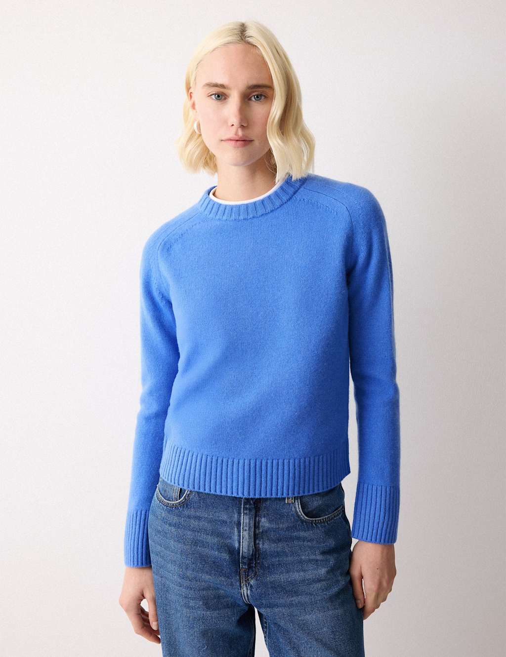 Jigsaw Women's Wool Rich Saddle Crew Neck Jumper - Small - Blue - Available at M&S