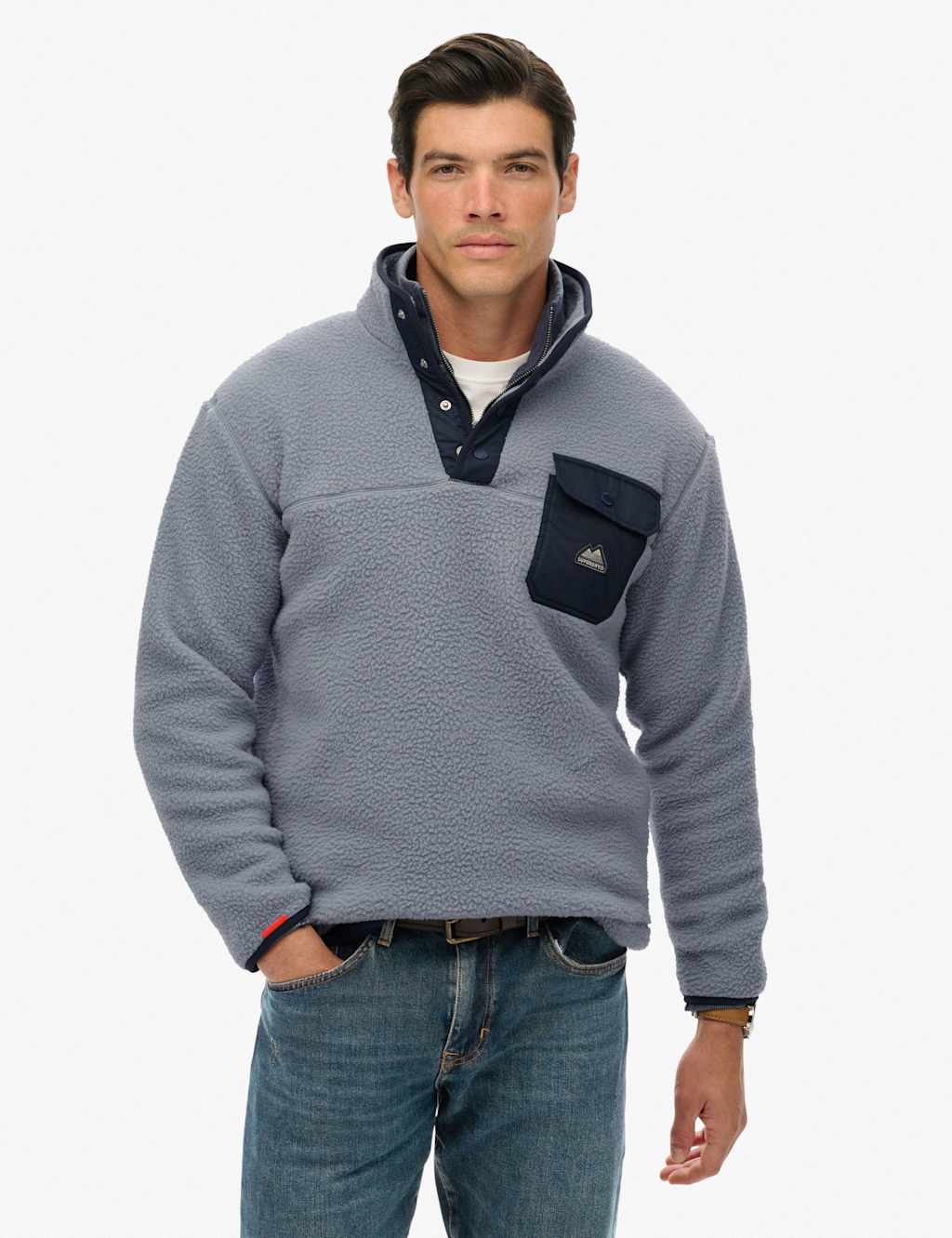 Superdry & Co Fleece Funnel Neck Jumper Blue