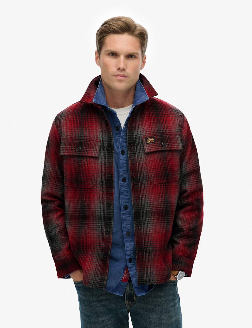Superdry & Co Wool Blend Checked Overshirt Red