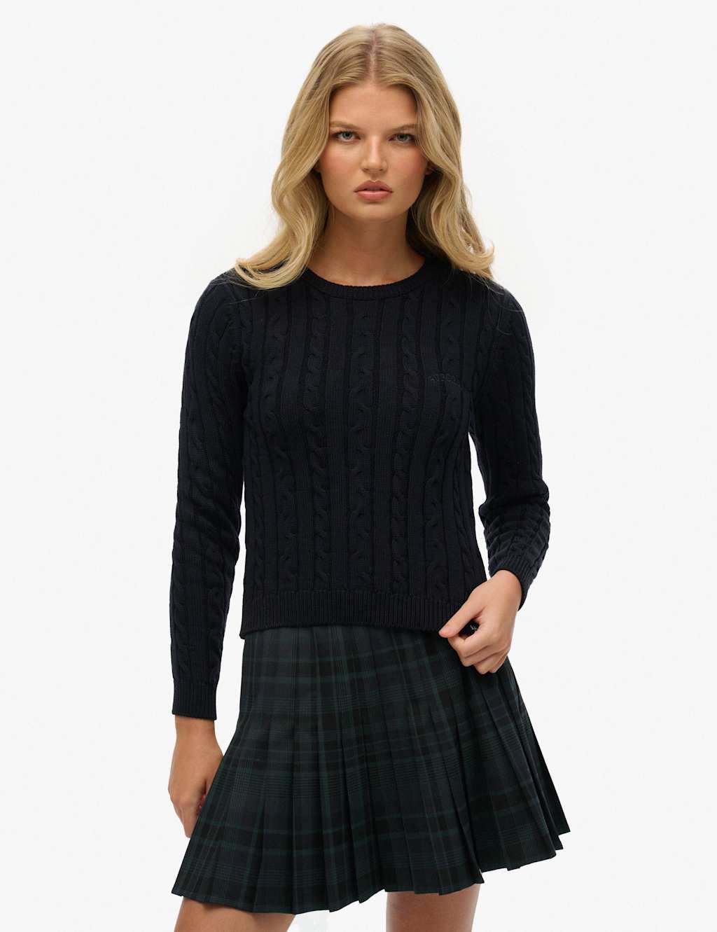 Superdry & Co Cable Knit Crew Neck Jumper Navy