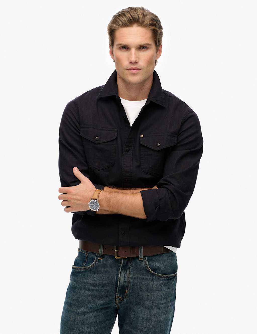 Superdry & Co Cotton Rich Relaxed Fit Overshirt with Linen Black
