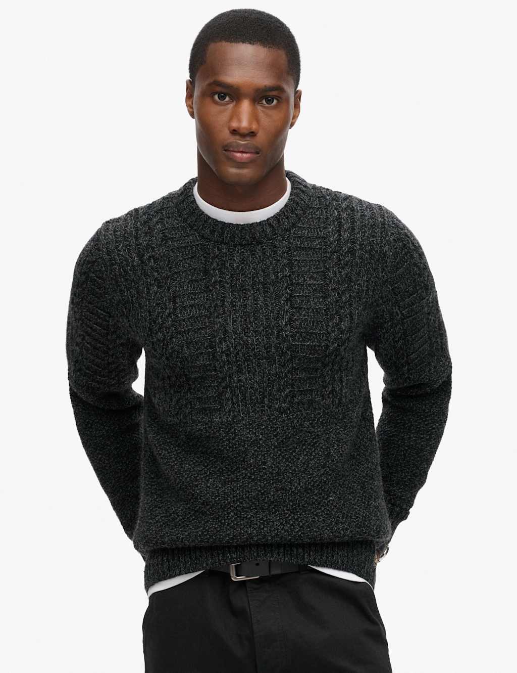 Superdry & Co Wool Blend Cable Crew Neck Jumper Black