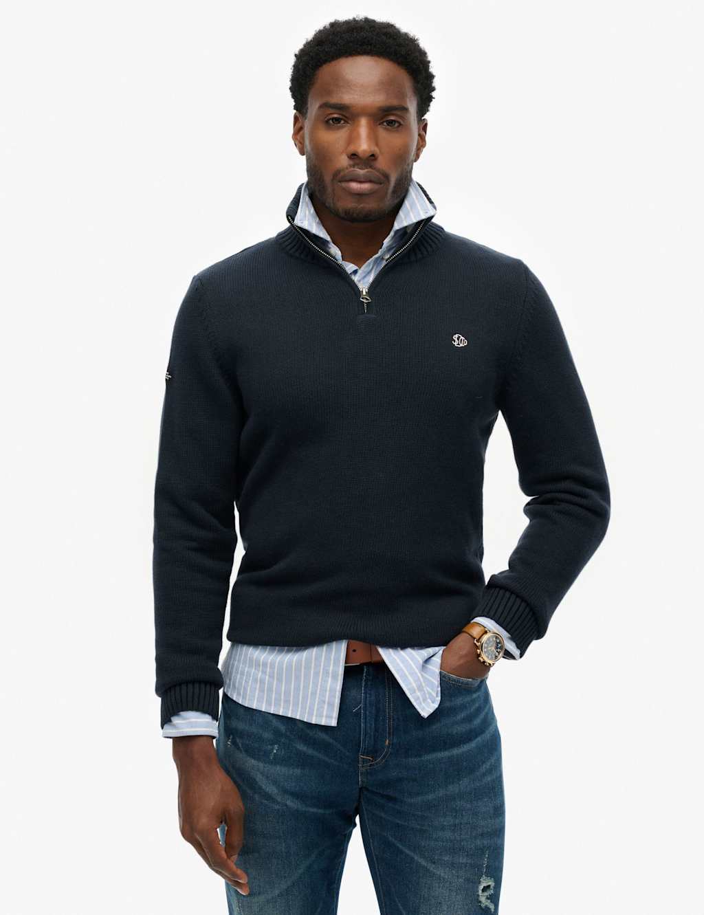 Superdry & Co Men's Pure Cotton Half Zip Jumper - XL - Navy - Available at M&S