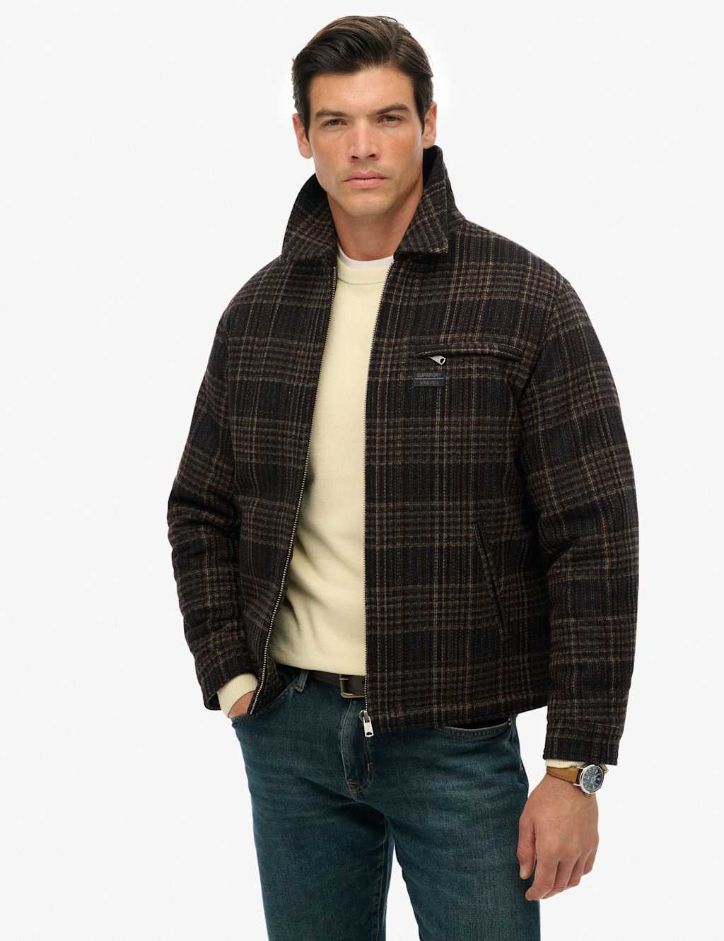 Superdry & Co Men's Checked Padded Overcoat - XL - Brown - Available at M&S