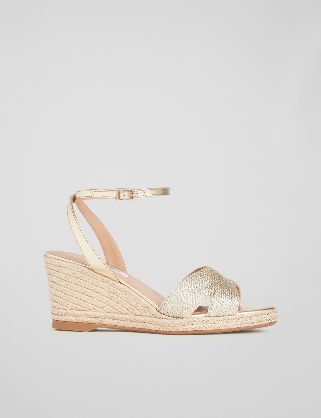 Metallic Ankle Strap Wedge Sandals