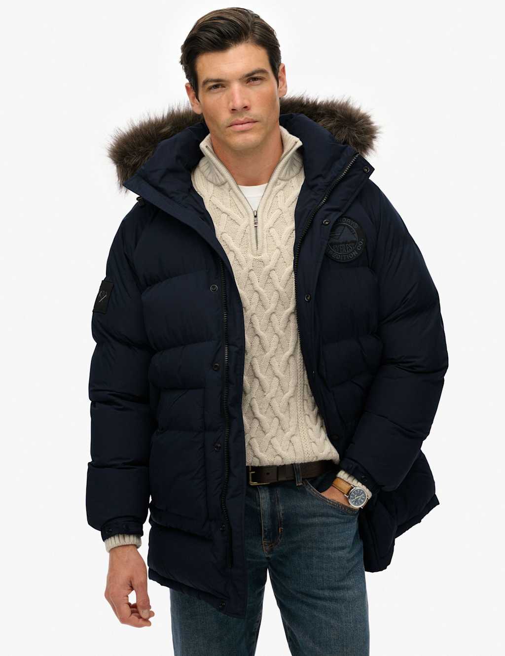 Superdry & Co Hooded Padded Parka Jacket Navy