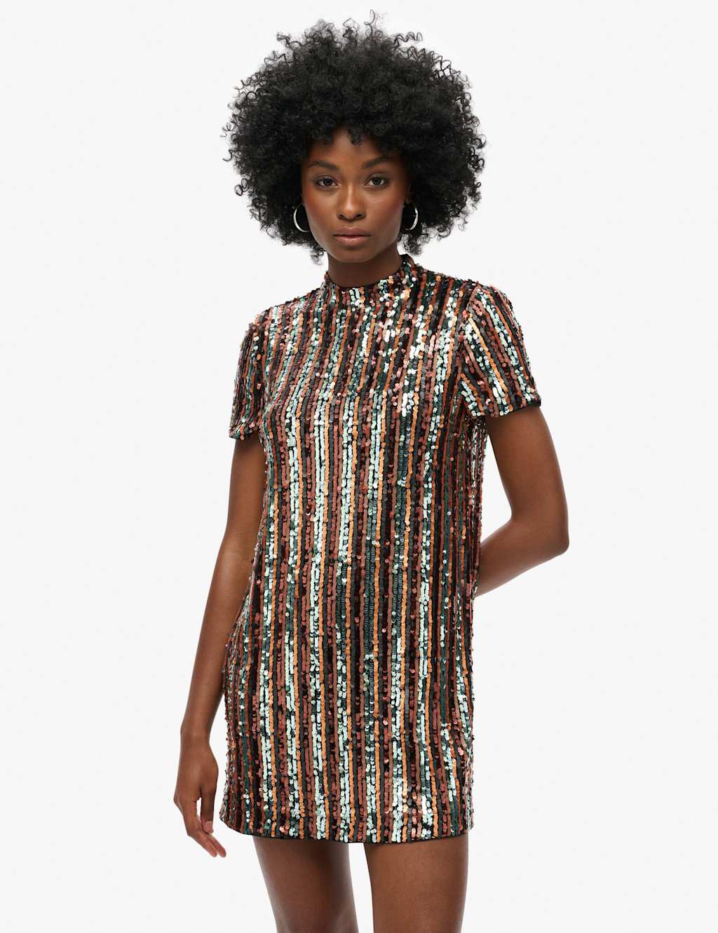 Superdry & Co Sequin Mini Relaxed T-Shirt Dress Silver
