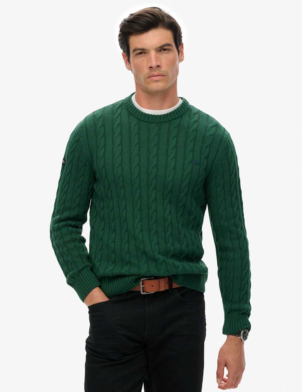 Superdry & Co Pure Cotton Cable Knit Crew Neck Jumper Green