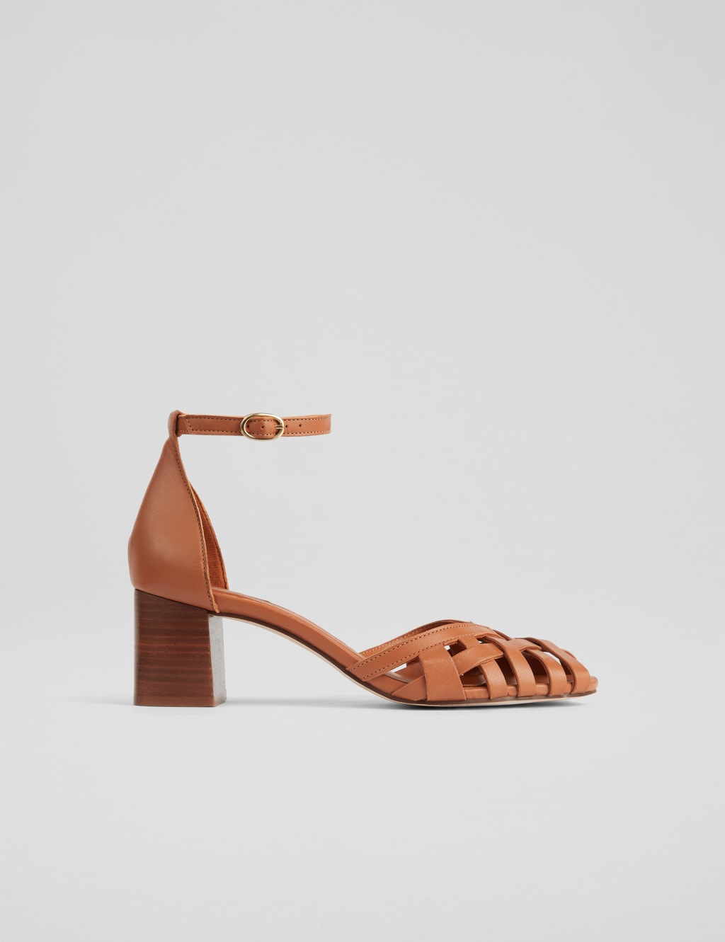 Leather Ankle Strap Block Heel Sandals