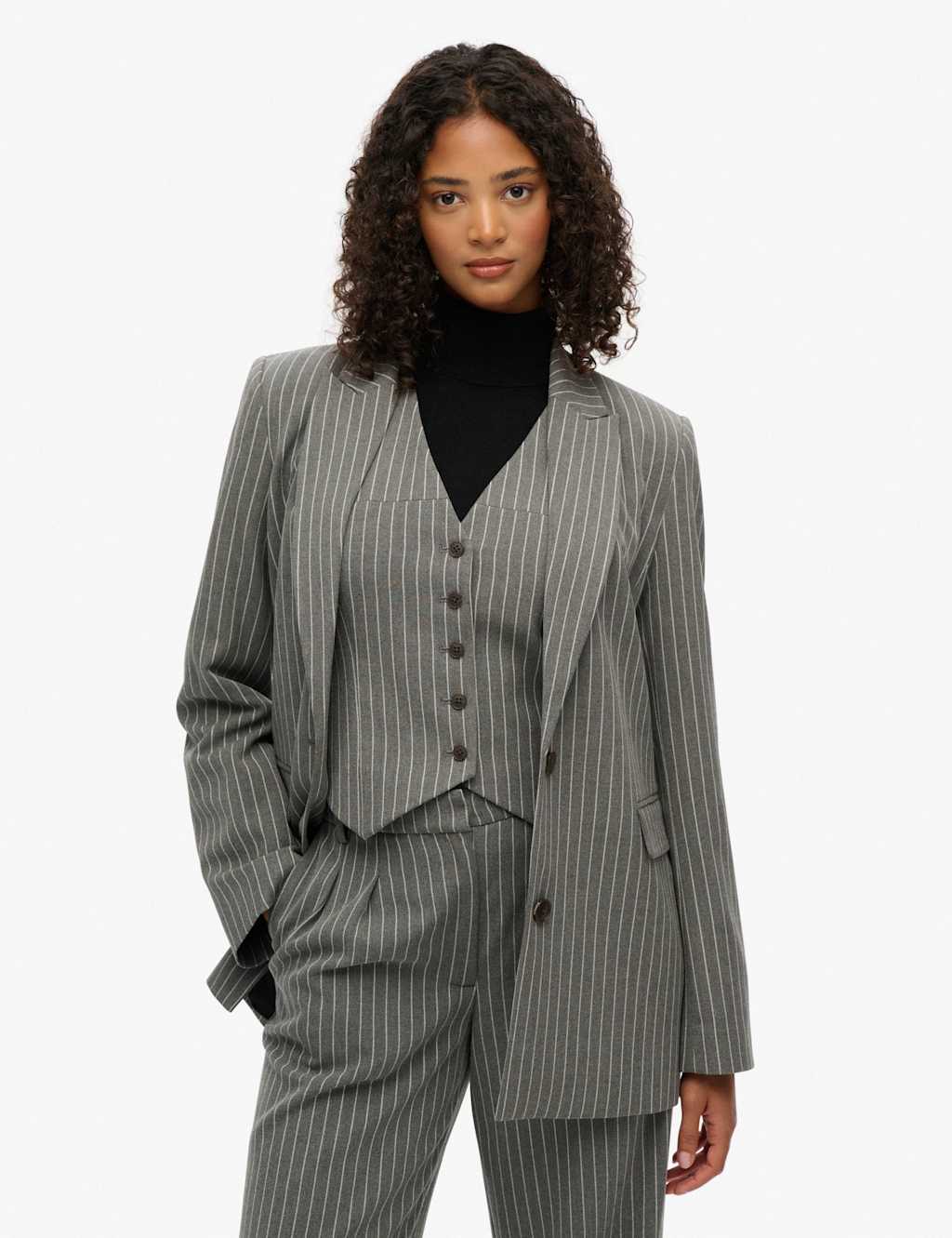 Superdry & Co Pinstripe Slim Single Breasted Blazer Grey