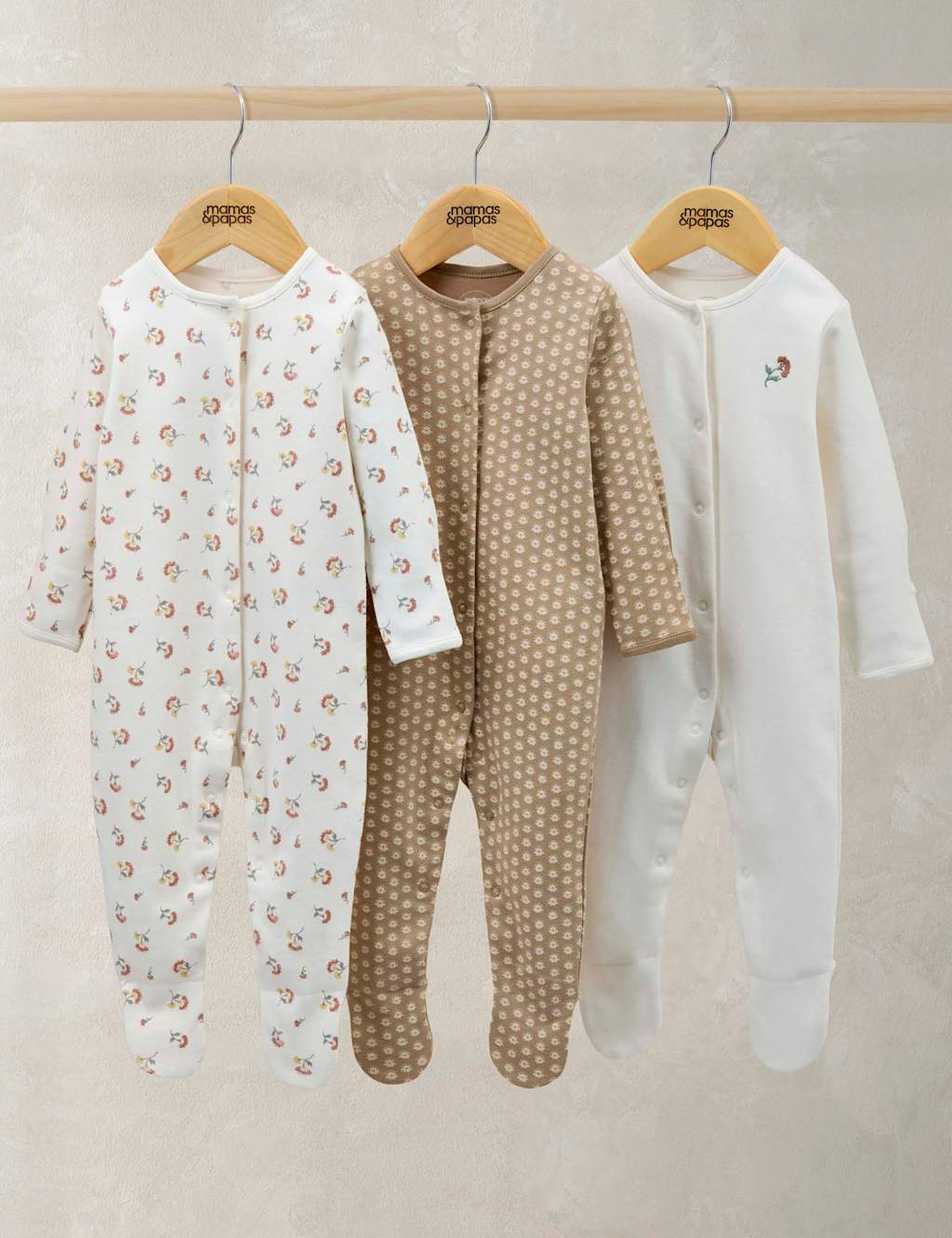 Mamas & Papas 3pk Pure Cotton Floral Sleepsuits (0-24 Mths) Multi