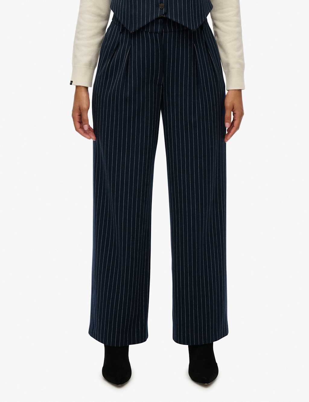 Superdry & Co Pinstripe Elasticated Waist Wide Leg Trousers Blue