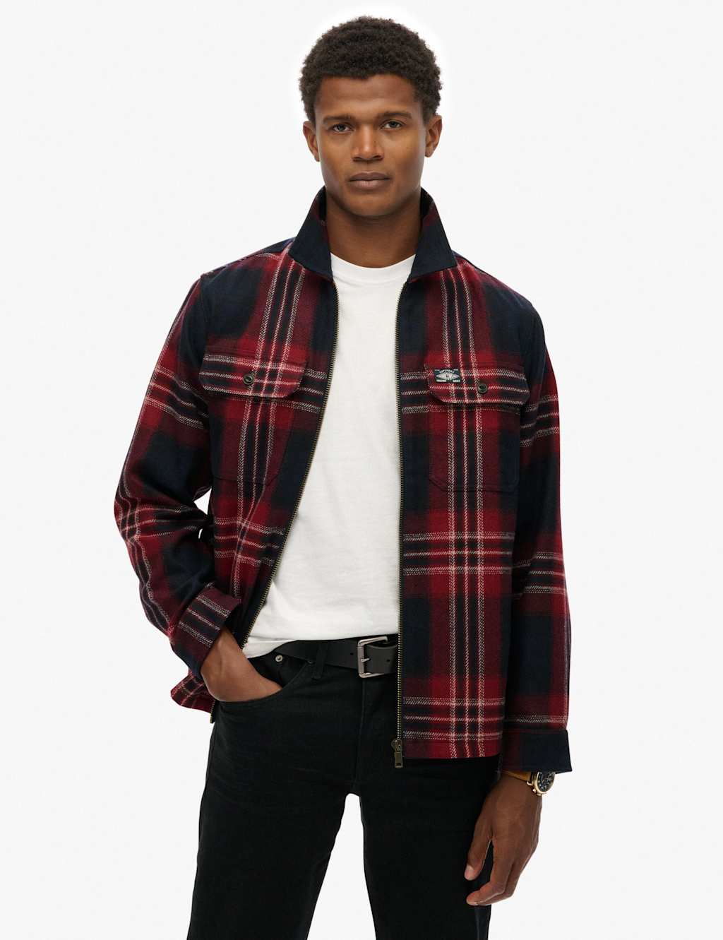 Superdry & Co Relaxed Fit Wool Blend Checked Overshirt Navy