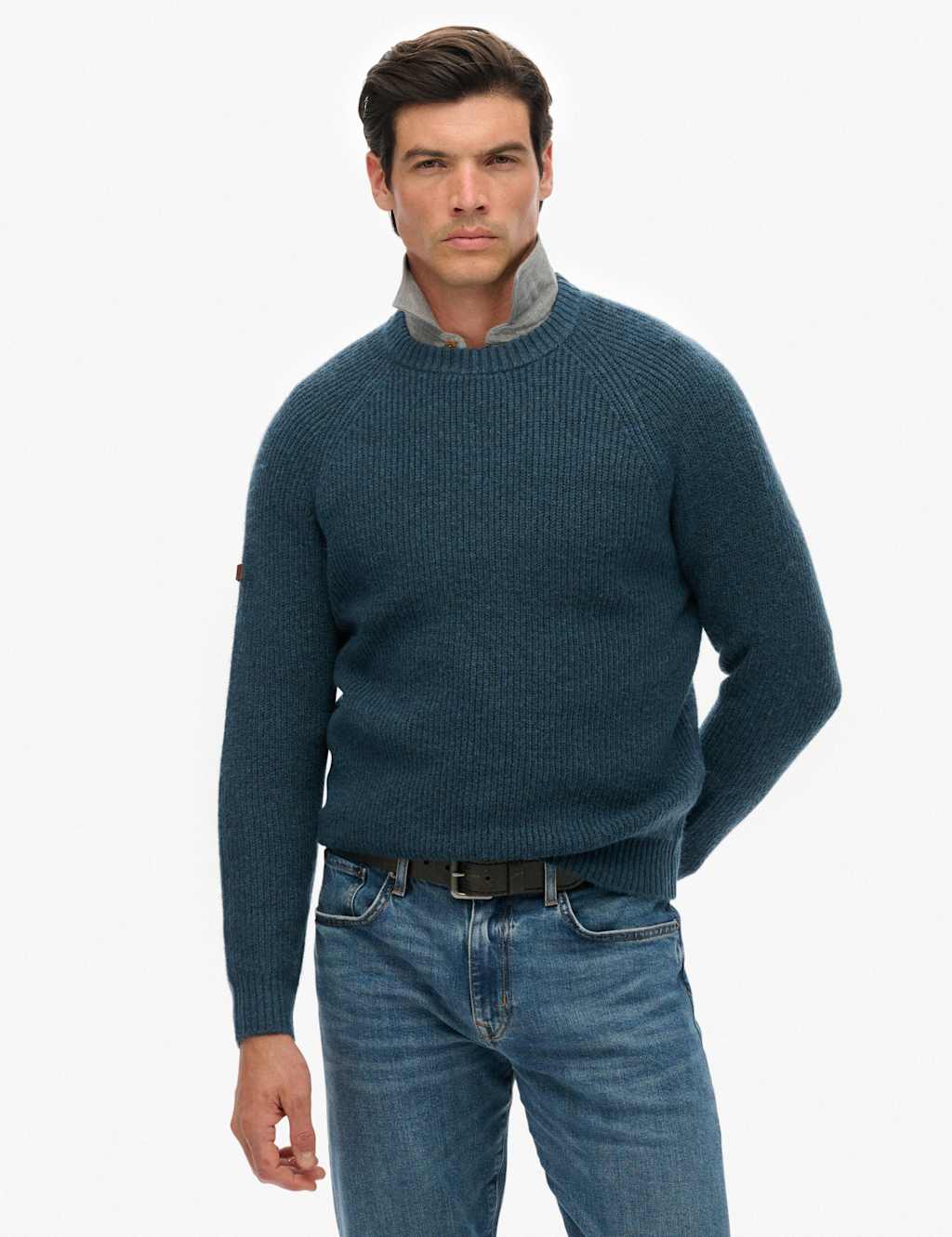 Superdry & Co Textured Crew Neck Raglan Jumper Dark Blue