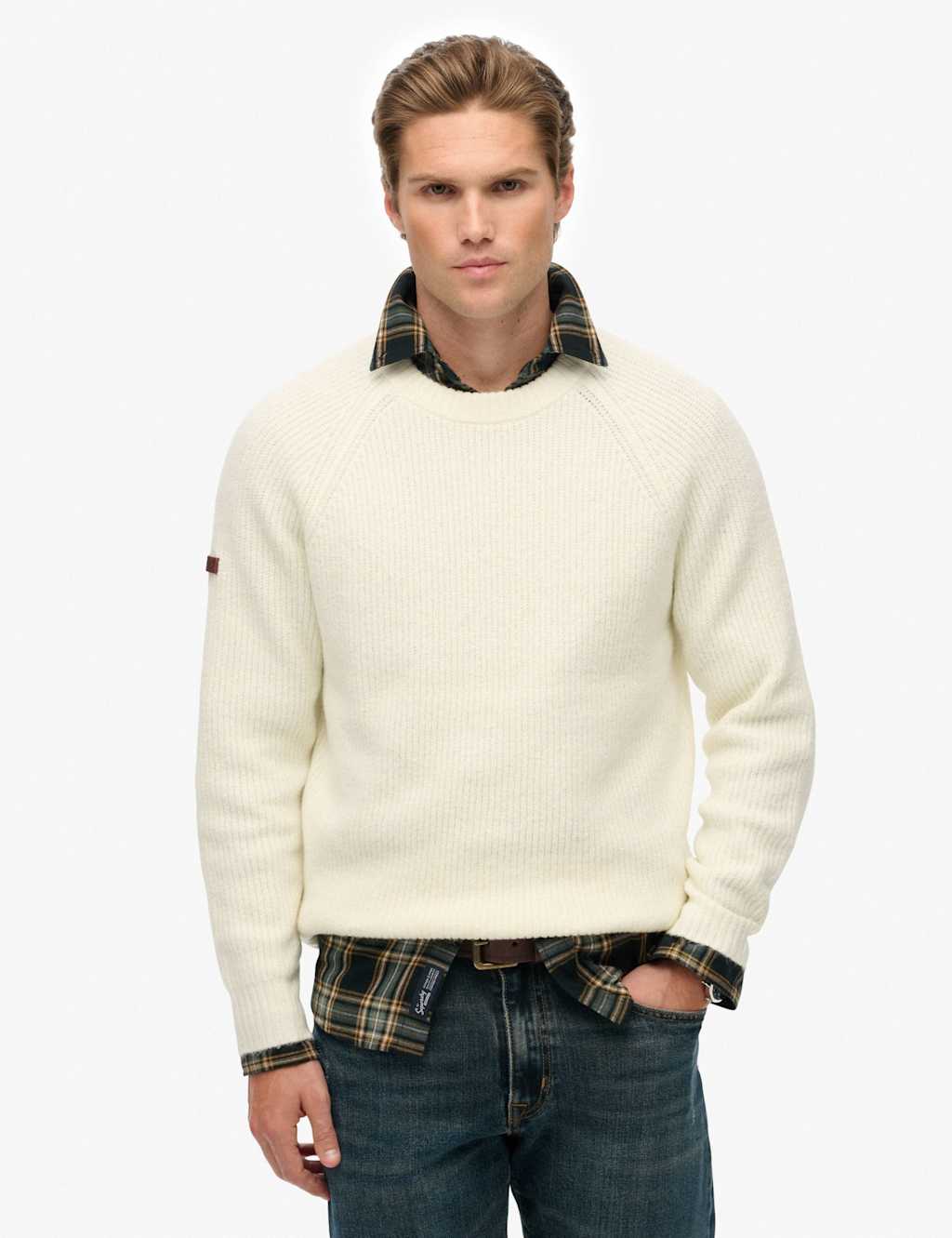 Superdry & Co Men's Textured Crew Neck Raglan Jumper - XL - Cream - Available at M&S