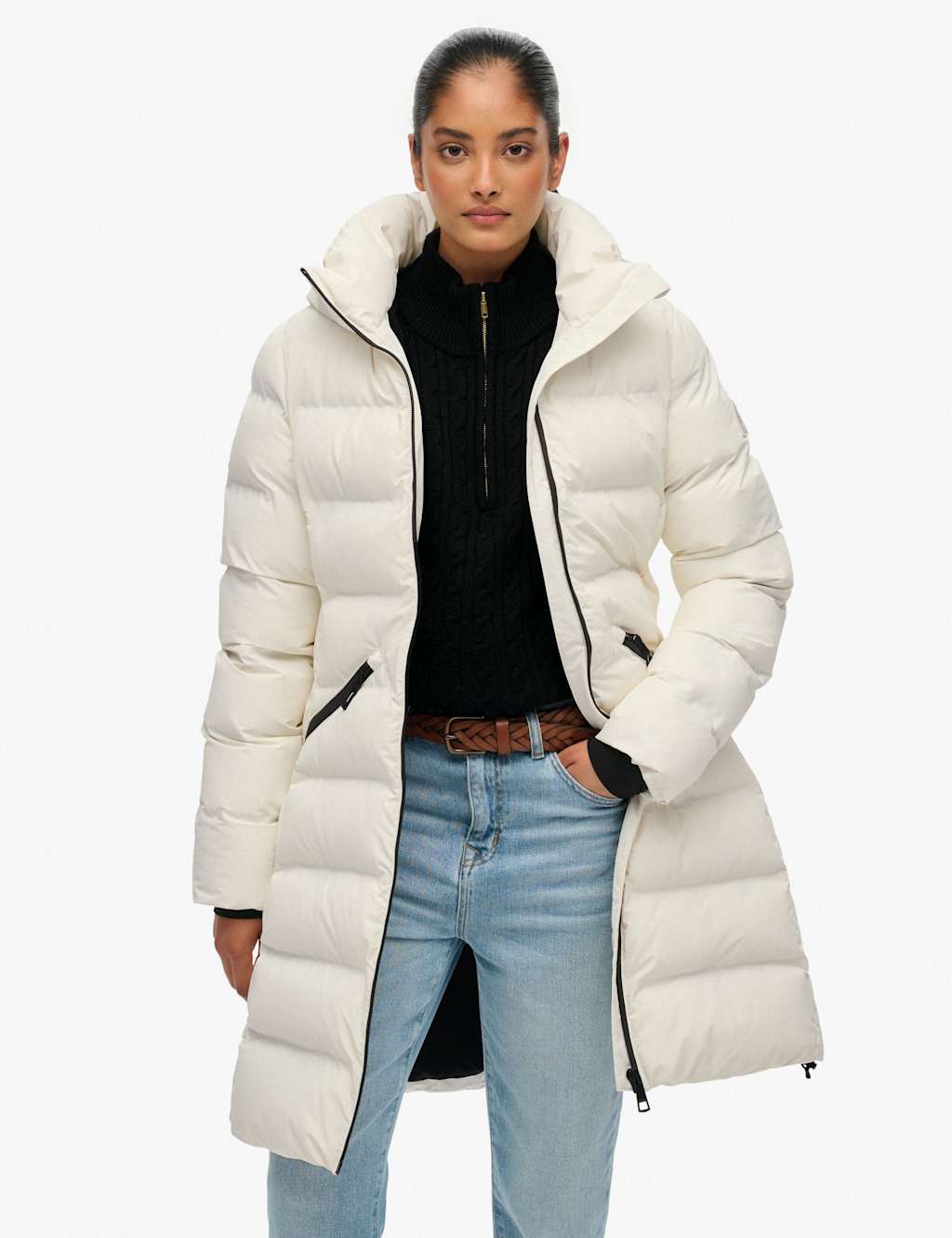 Superdry & Co Hooded Padded Longline Puffer Jacket White