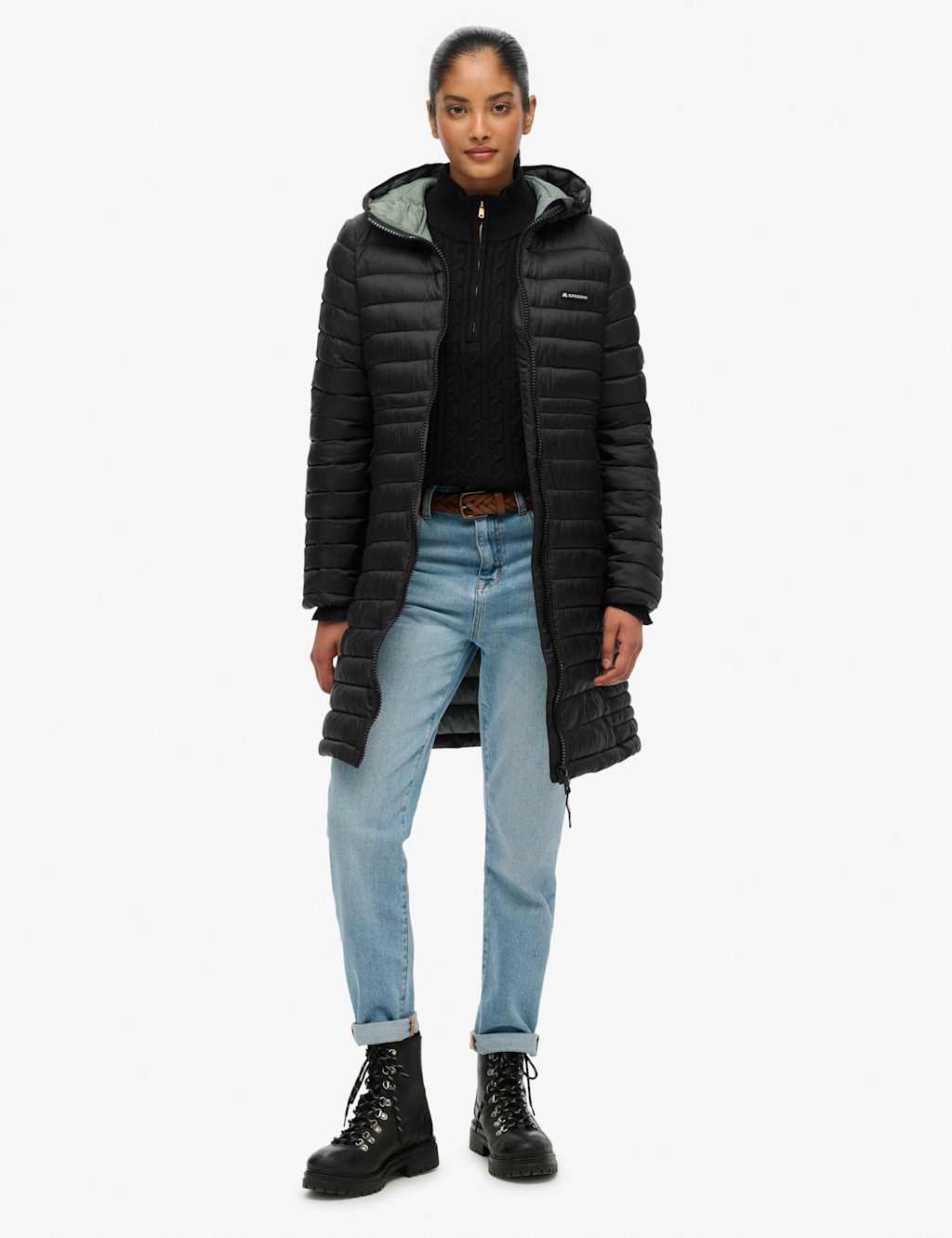 Superdry & Co Hooded Padded Longline Puffer Jacket Black