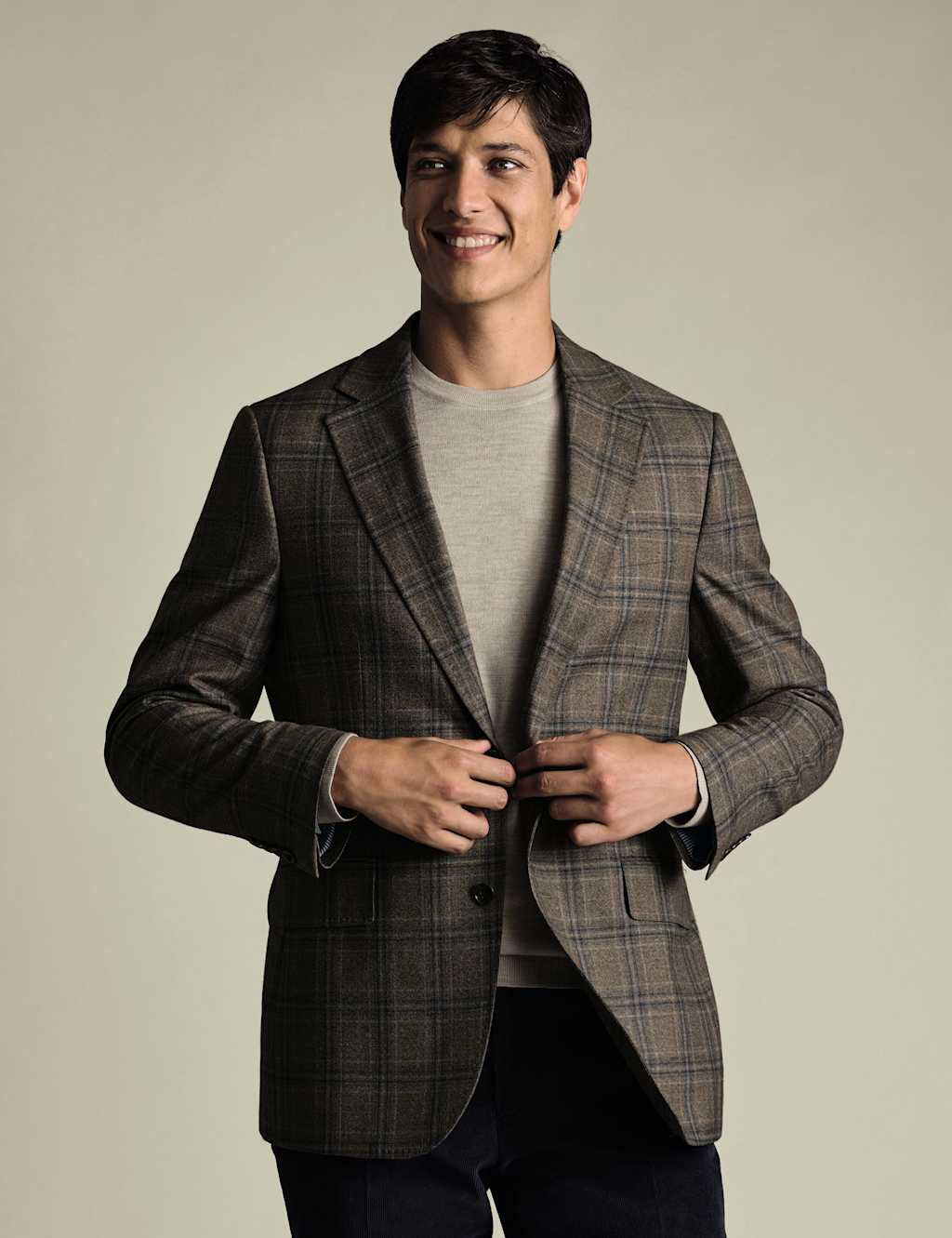 Charles Tyrwhitt Slim Fit Wool Blend Check Blazer Taupe