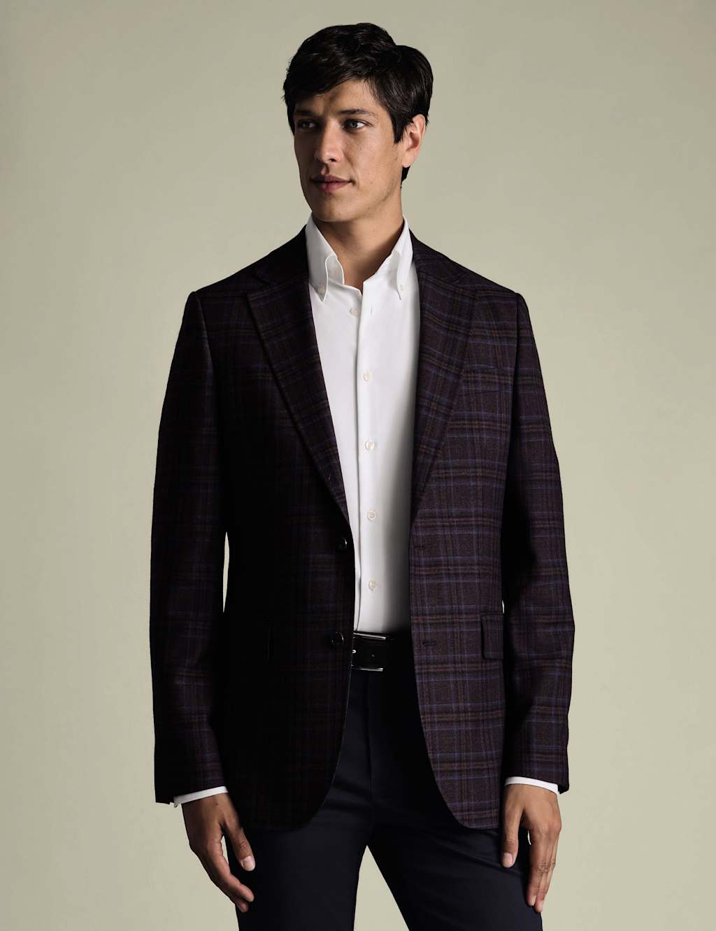 Charles Tyrwhitt Slim Fit Wool Blend Check Blazer Burgundy