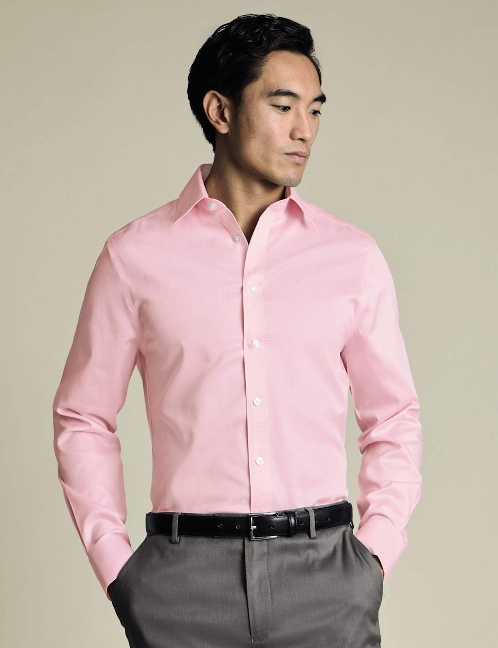Charles Tyrwhitt Slim Fit Non Iron Pure Cotton Puppytooth Shirt Pink