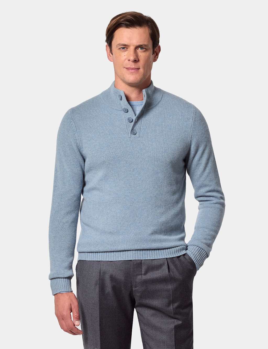 Hawes & Curtis Pure Lambswool Funnel Neck Jumper Blue